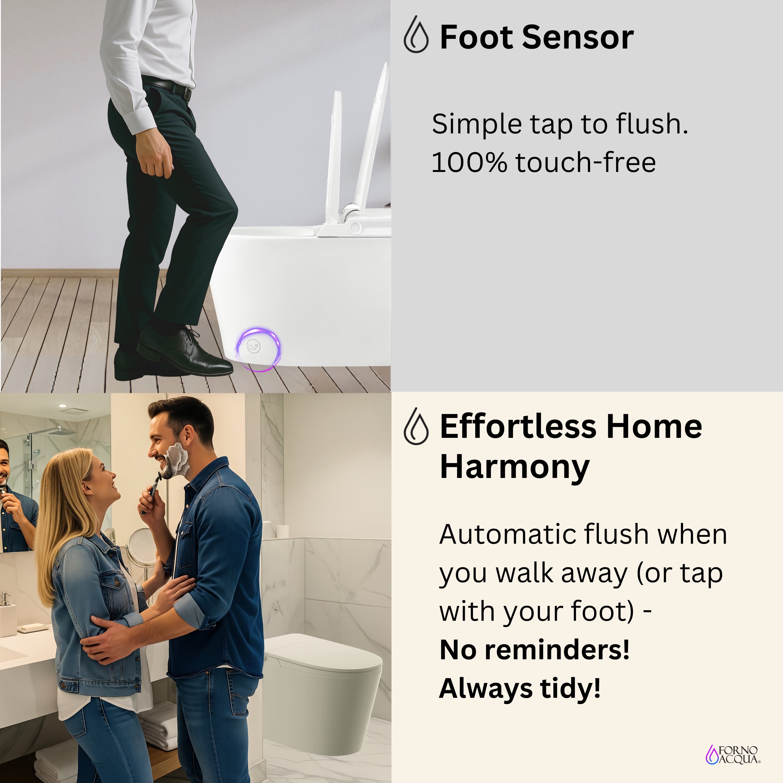 FORNO ACQUA Luxurious Smart Toilet. Includes Auto Flush, Powerful Flush, sleek tankless design Ideal for Powder Rooms.