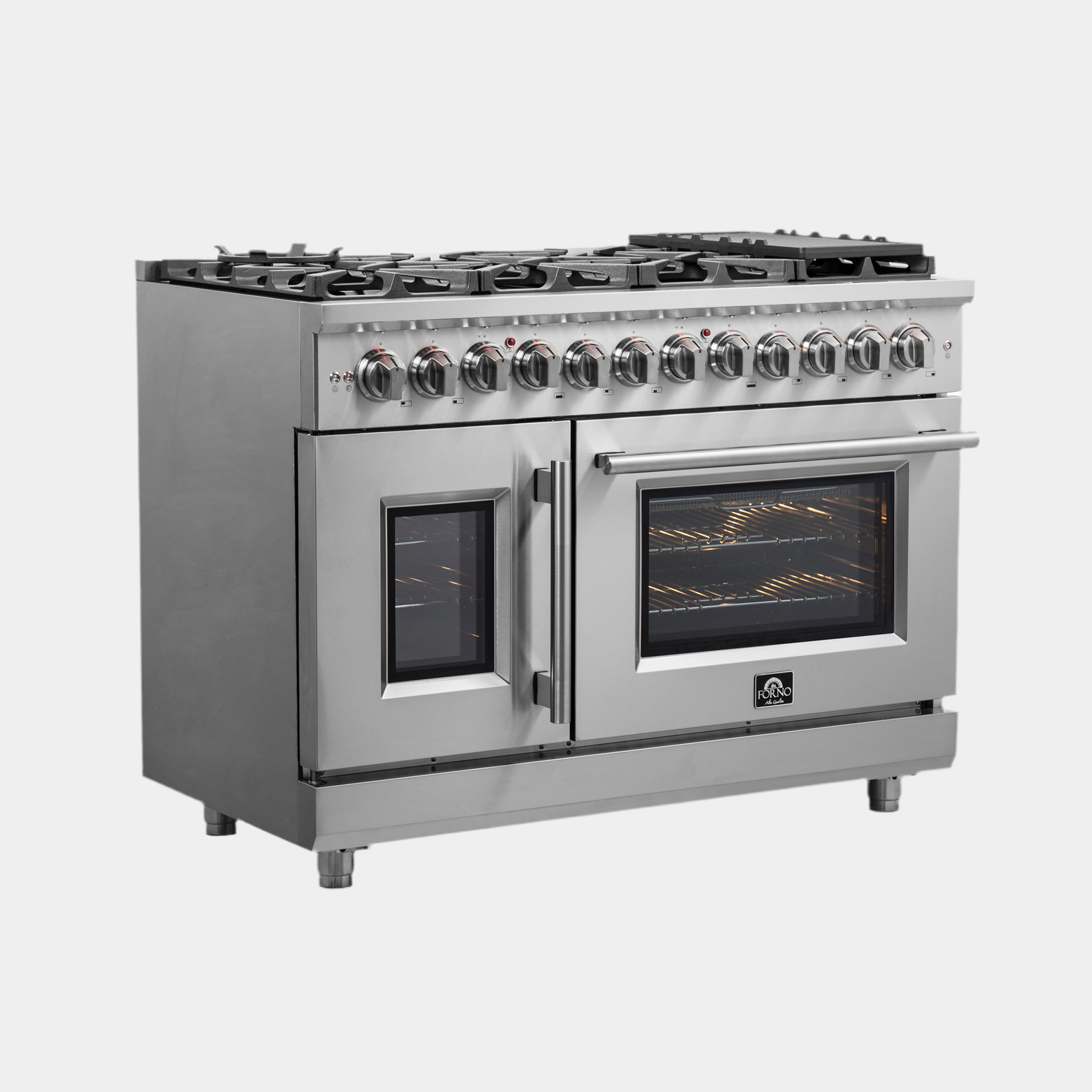 Forno Massimo 48-Inch Freestanding French Door Dual Fuel Range, 8 Burners, True Convection Oven