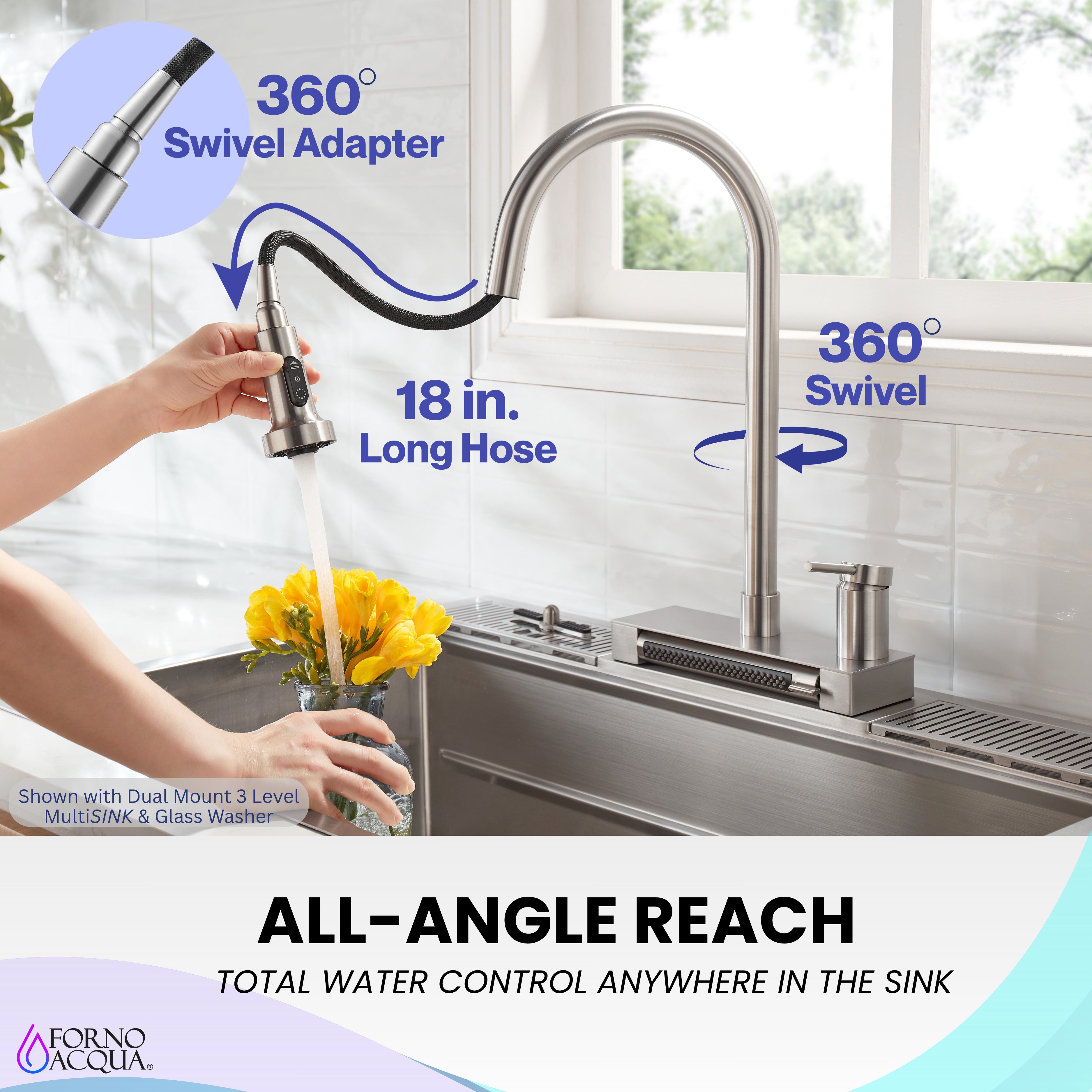 FORNO ACQUA 4 Function Waterfall Pull-Down Kitchen Faucet