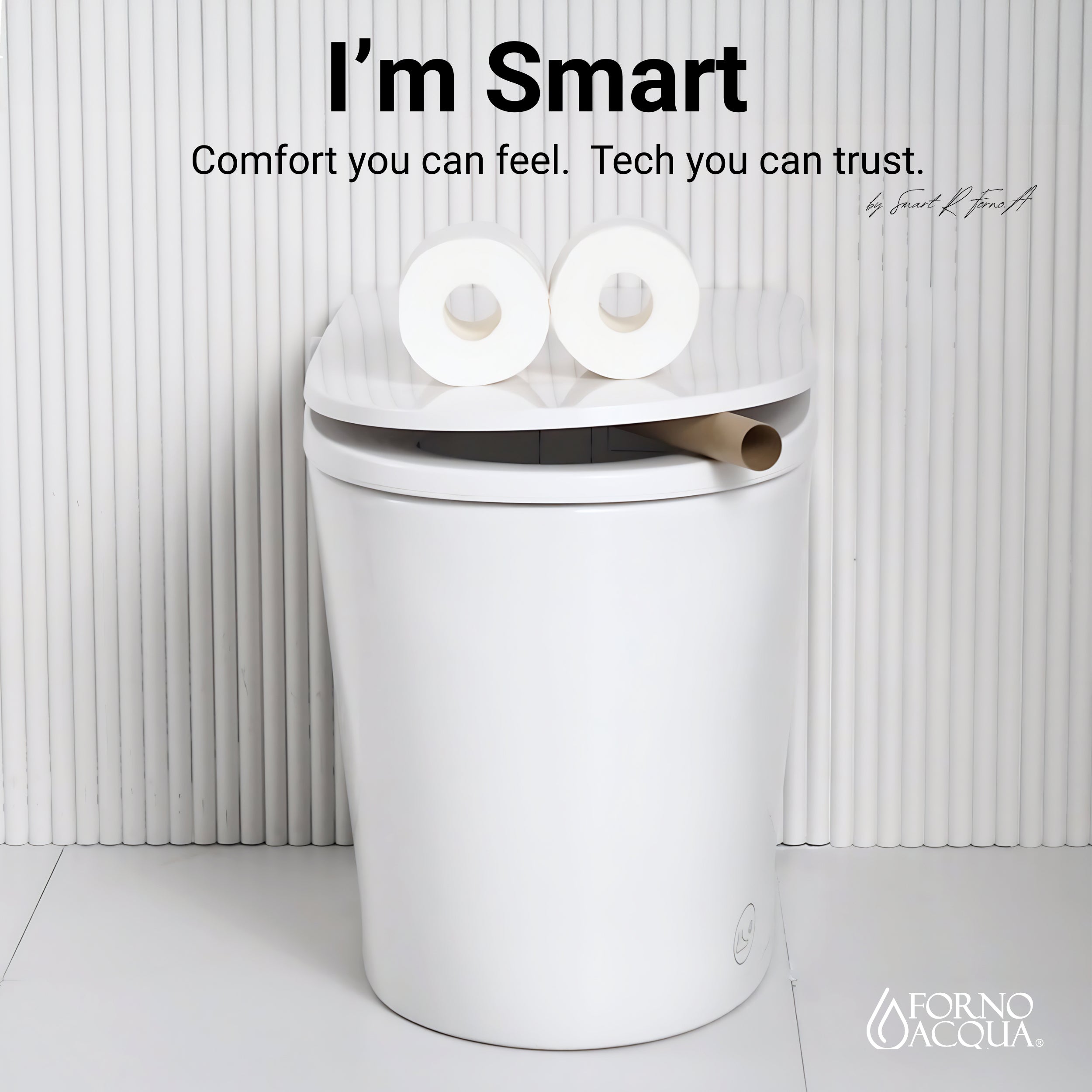 FORNO ACQUA Luxurious Smart Toilet. Includes Auto Flush, Auto Lid, Powerful Flush, sleek tankless design Ideal for Powder Rooms.