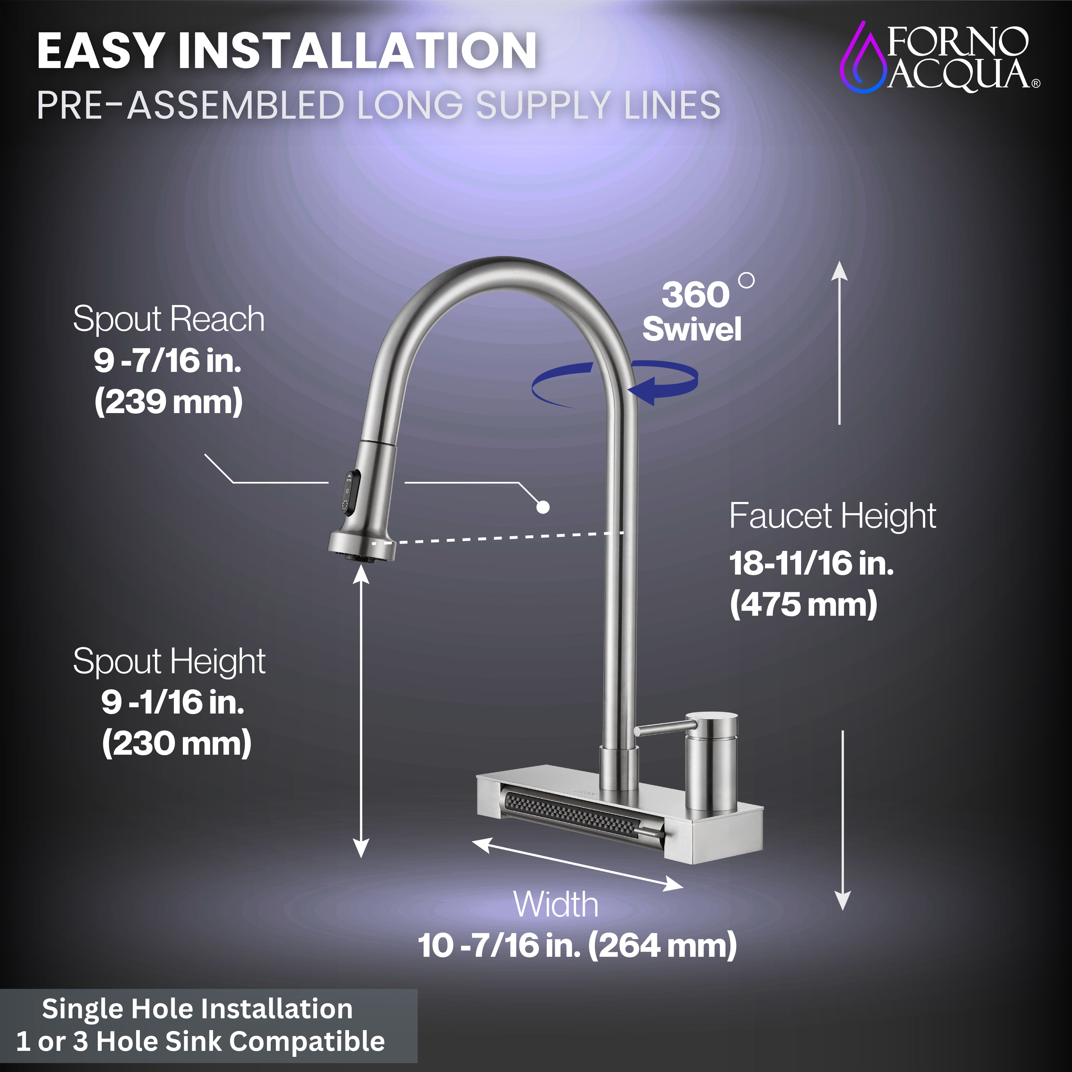 FORNO ACQUA 4 Function Waterfall Pull-Down Kitchen Faucet