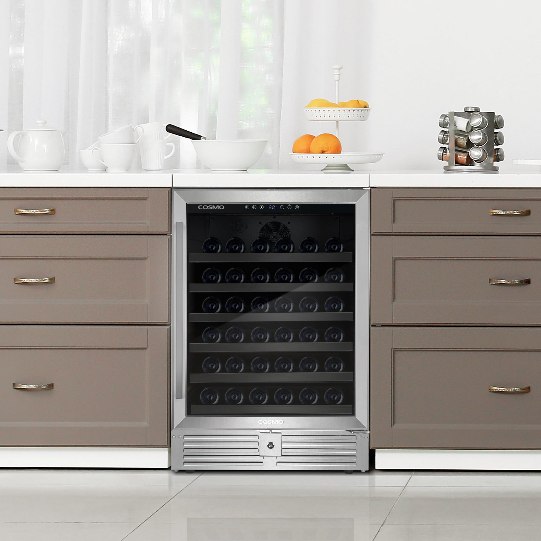 Cosmo Lumin 24 in. 48-Bottle Stainless Steel Single Zone Wine Cooler | COS-24BIWCS