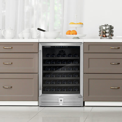 Cosmo Lumin 24 in. 48-Bottle Stainless Steel Single Zone Wine Cooler | COS-24BIWCS