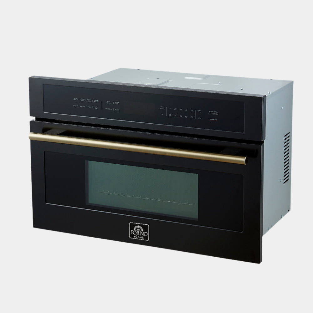 Forno Oliena Espresso Black 30-Inch Built-In Microwave and Convection Oven Combo, 1.6 cu.ft, 1750W Convection, 1000W Microwave, Stainless Steel Interior, Glass Touch Controls, Sensor Cooking