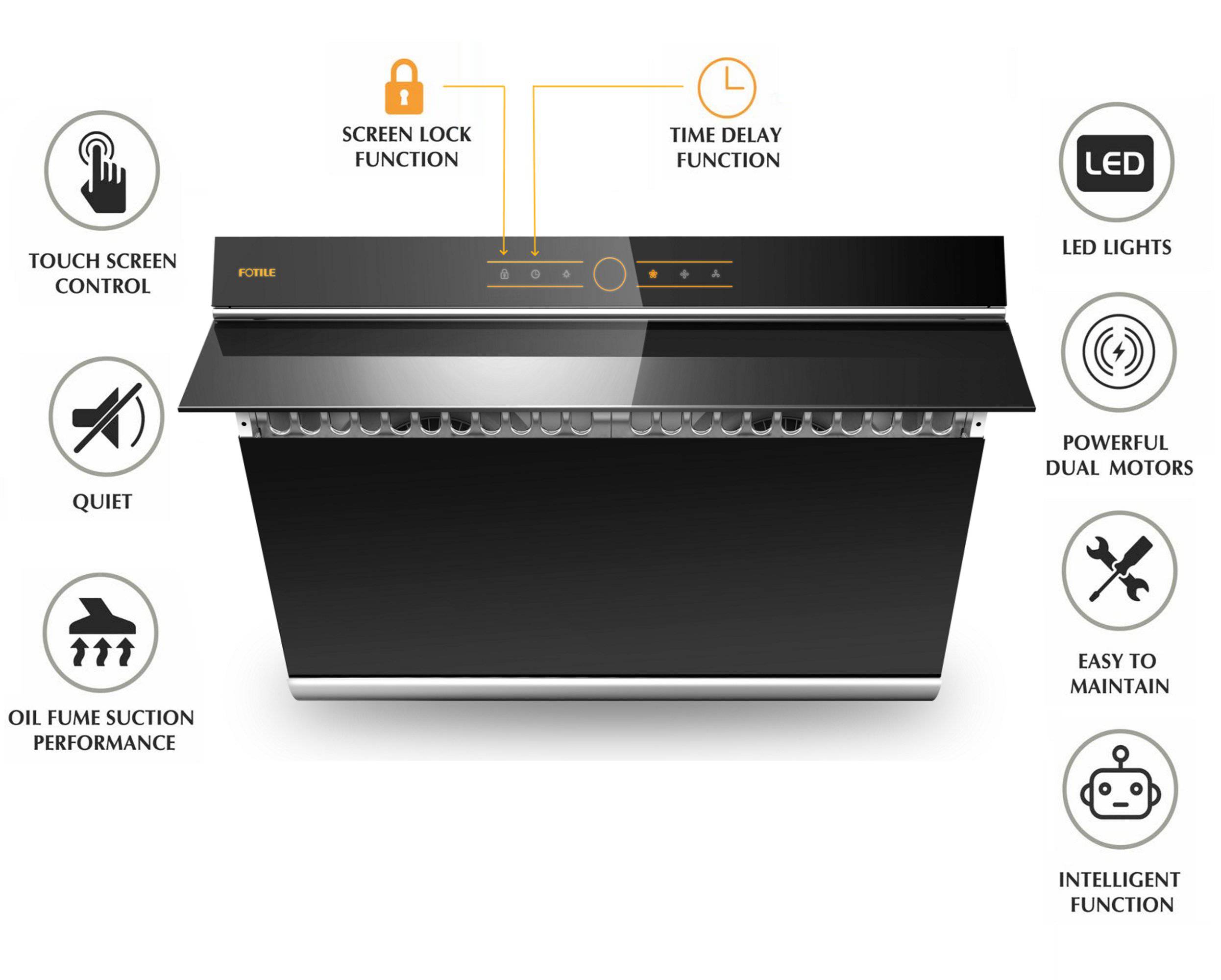 Fotile Slant Vent Series 30 in. 850 CFM Wall Mount Range Hood with Touchscreen | JQG7501