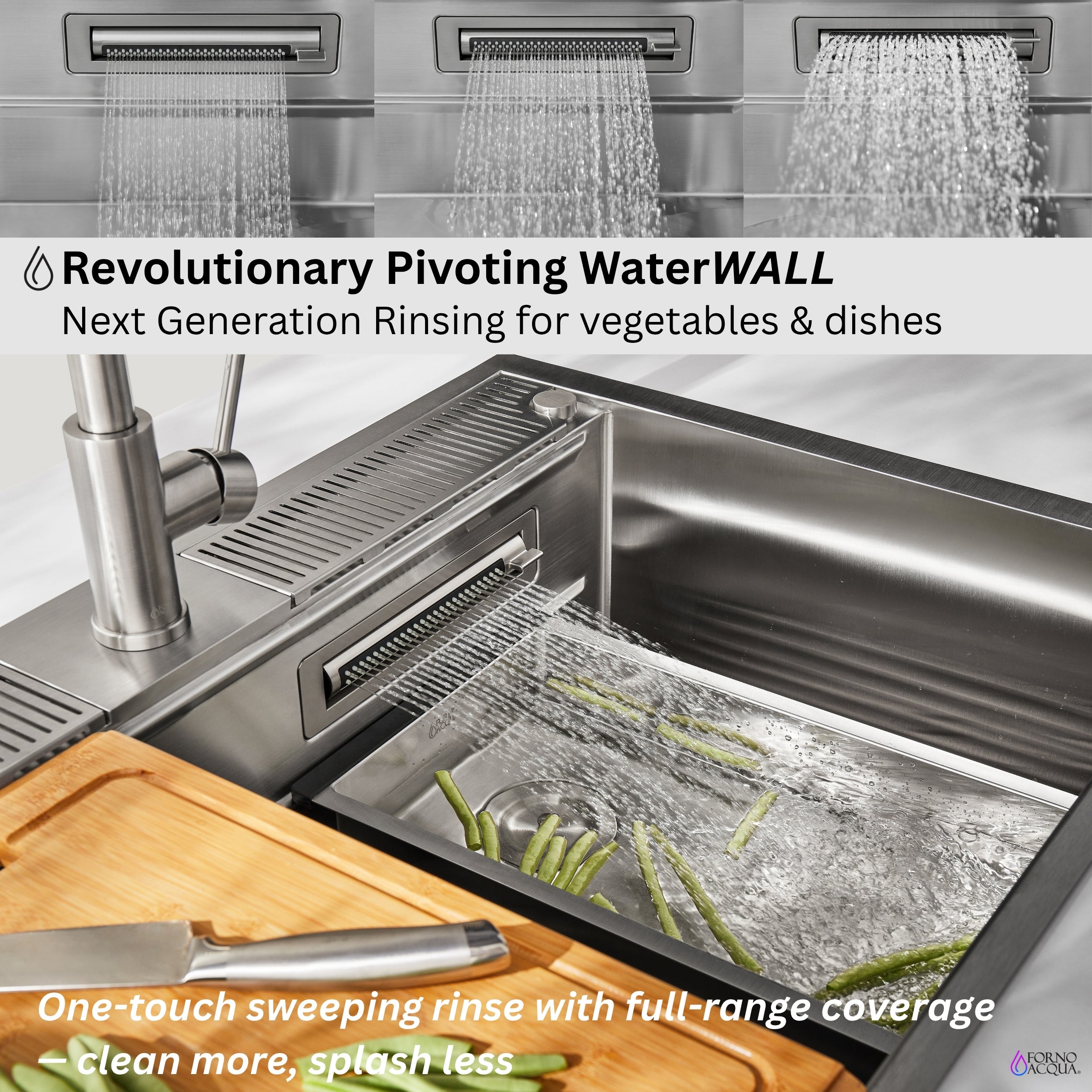 FORNO ACQUA MultiSINK kit with Integrated Waterfall Rinsing and Glass Washing Station. Includes Chef Faucet and Accessories.