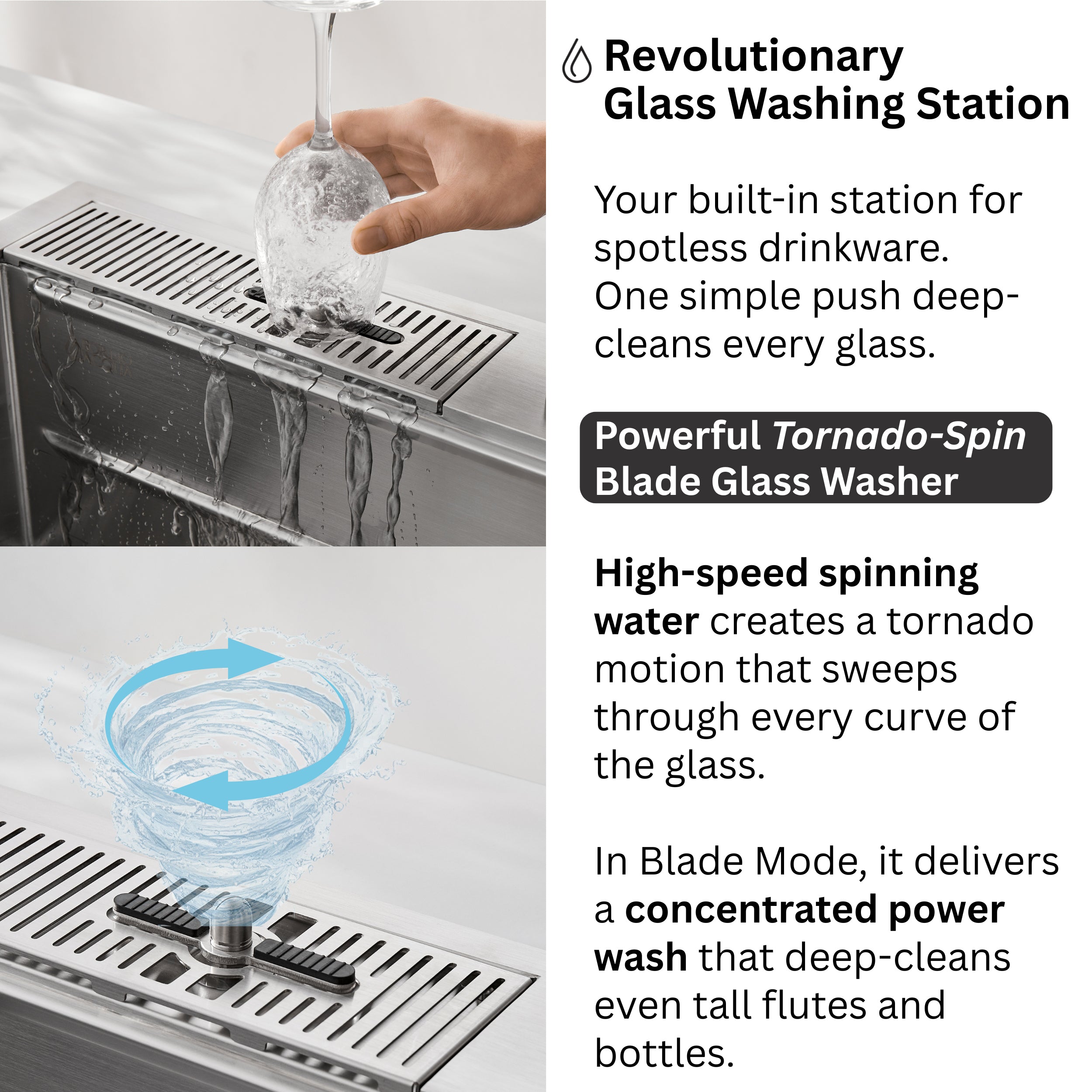 FORNO ACQUA MultiSINK kit with Integrated Waterfall Rinsing and Glass Washing Station. Includes Chef Faucet and Accessories.