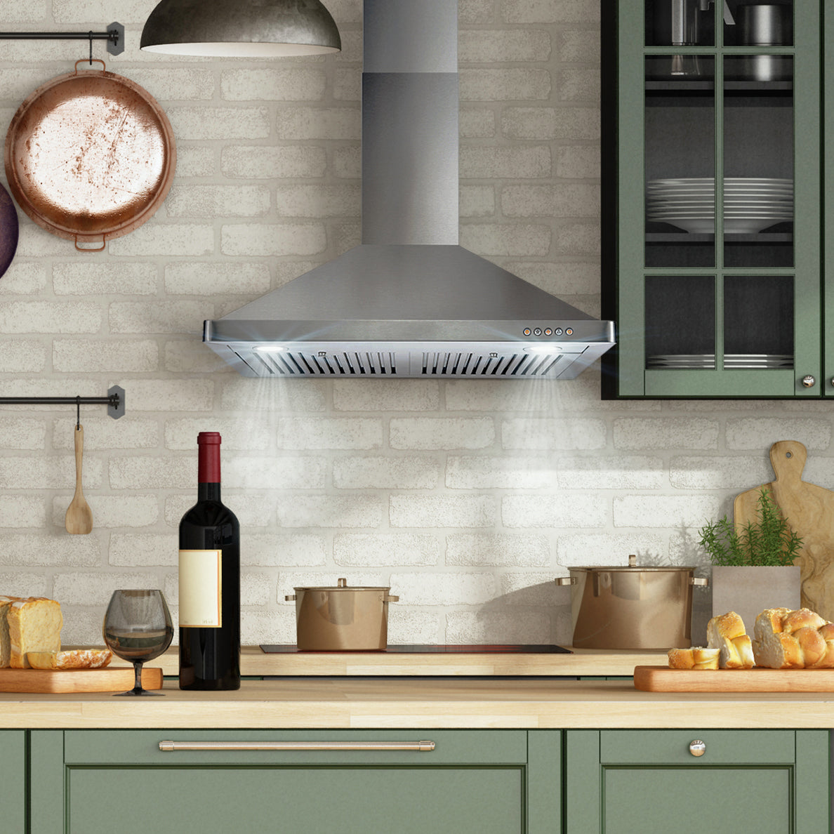Cosmo Vista 30 in. 380 CFM Ductless Stainless Steel Wall Mount Range Hood, Button Controls | COS-63175-DL