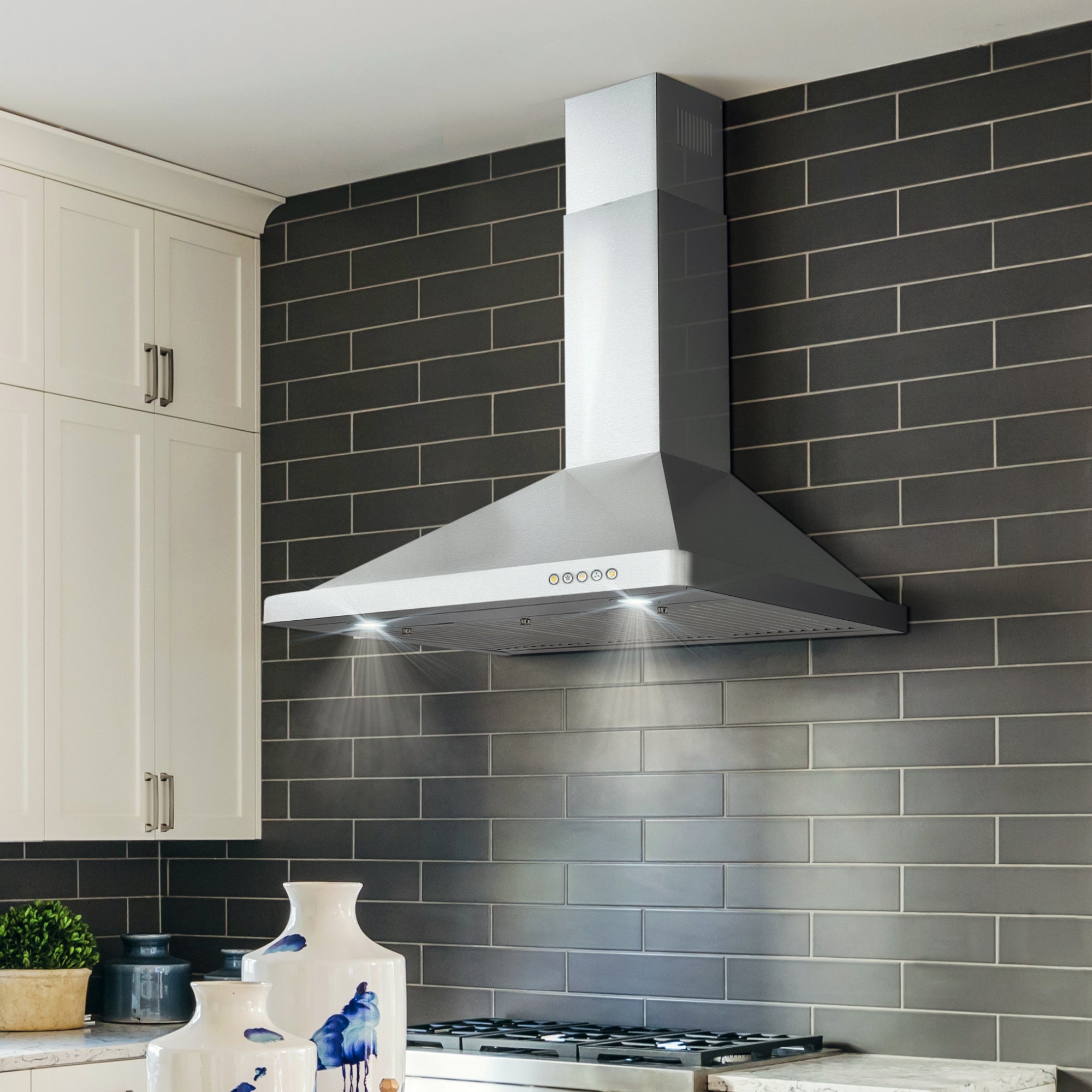 Cosmo Vista 36 in. 380 CFM Ductless Stainless Steel Wall Mount Range Hood, Button Controls | COS-63190-DL