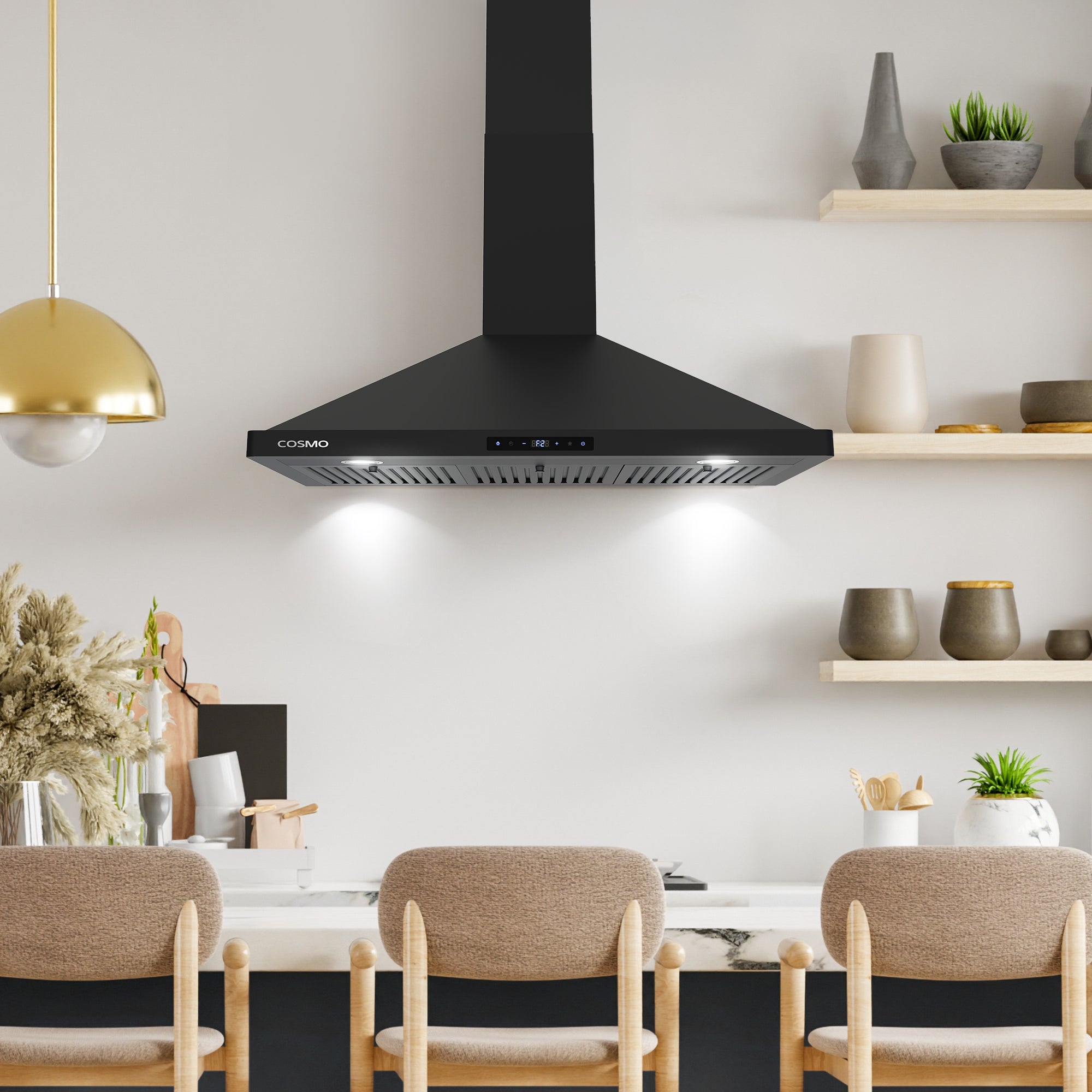 Cosmo Haven 36 in. 380 CFM Black Wall Mount Range Hood, Touch Controls | COS-63190S-BK