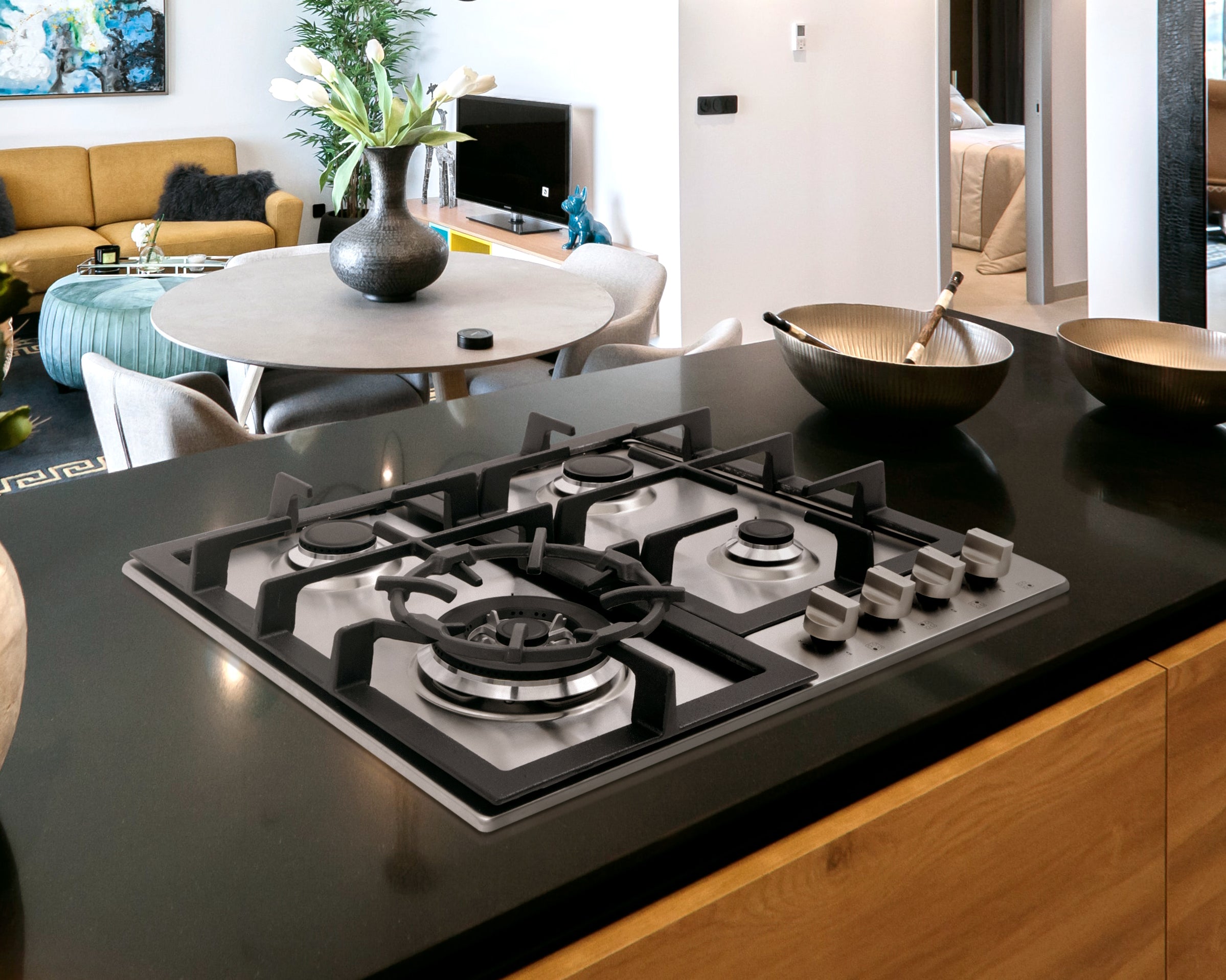 Cosmo 24 in. Stainless Steel Gas Cooktop with 4 Burners | COS-640STX-E