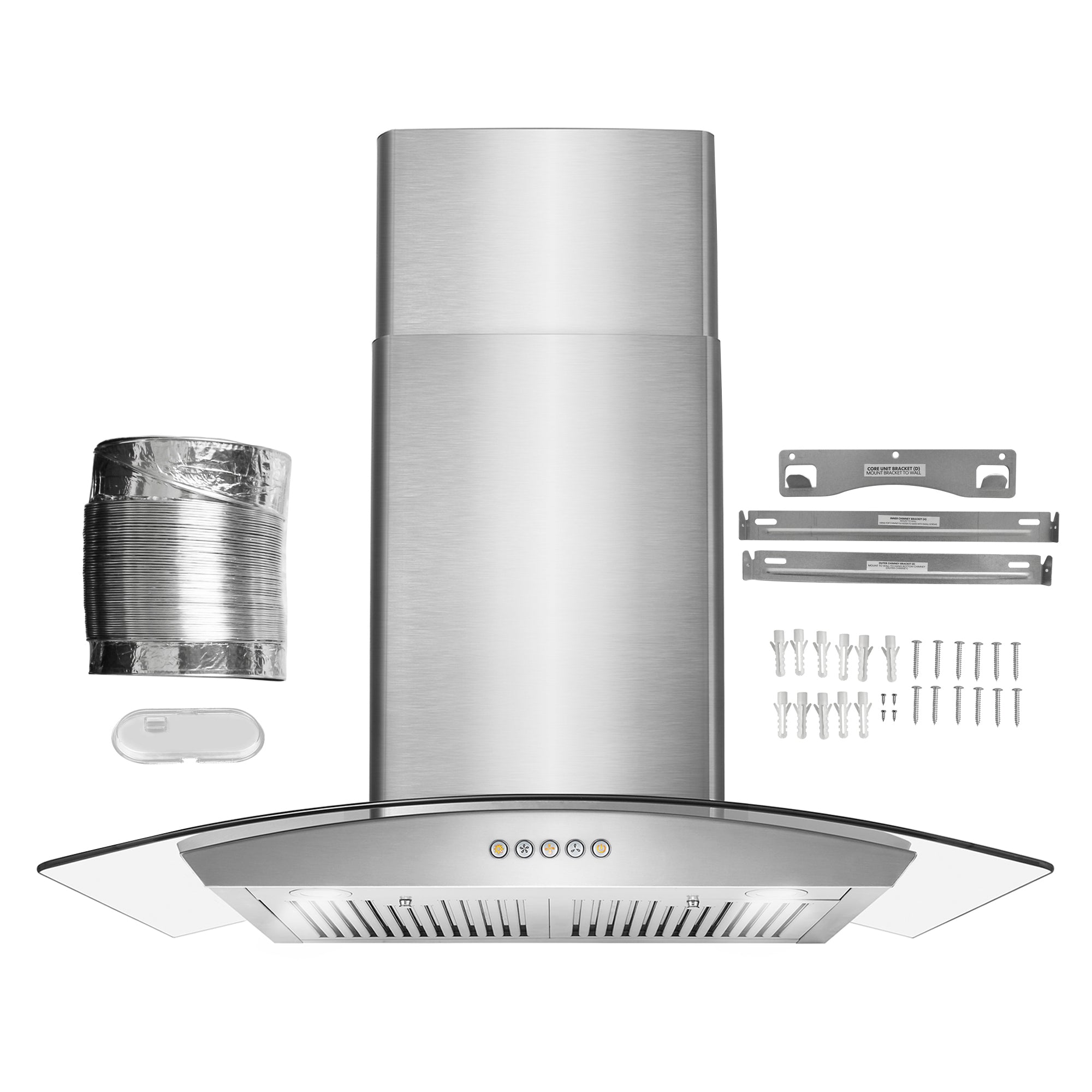 Cosmo Vista 30 in. 380 CFM Ductless Stainless Steel Wall Mount Range Hood, Button Controls | COS-668A750-DL