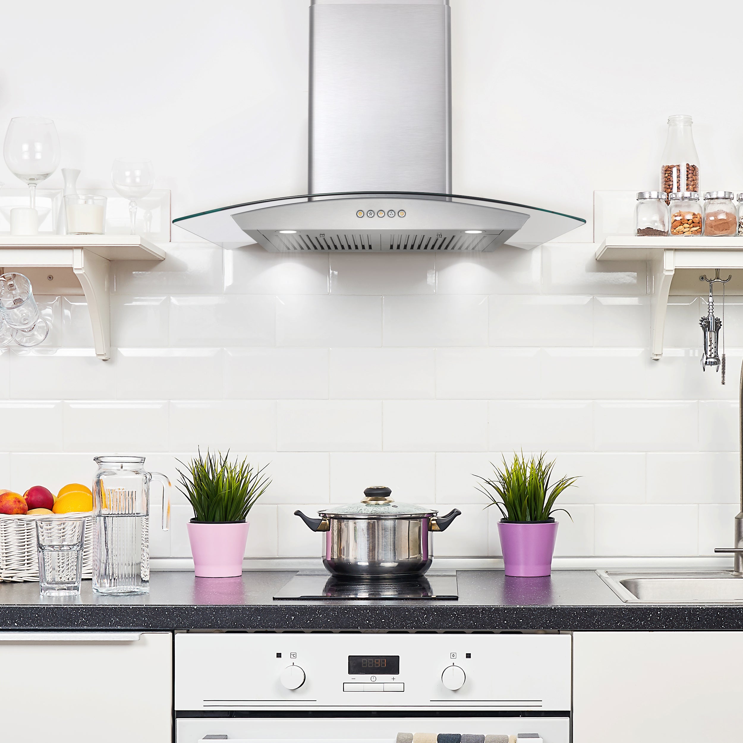 Cosmo Vista 30 in. 380 CFM Ductless Stainless Steel Wall Mount Range Hood, Button Controls | COS-668A750-DL