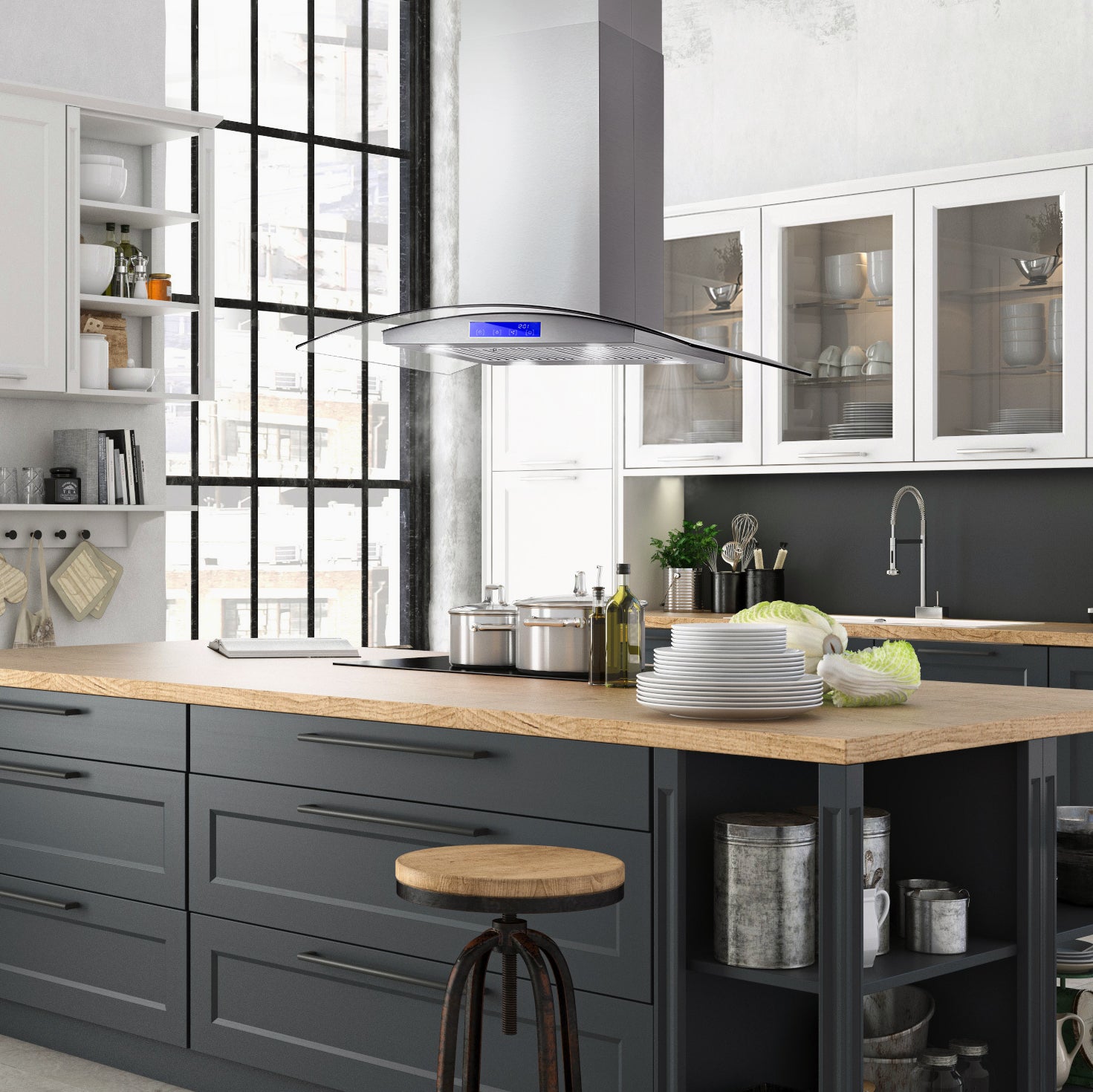 Cosmo Lumin 36 in. 380 CFM Stainless Steel Island Mount Range Hood, Touch Controls | COS-668ICS900