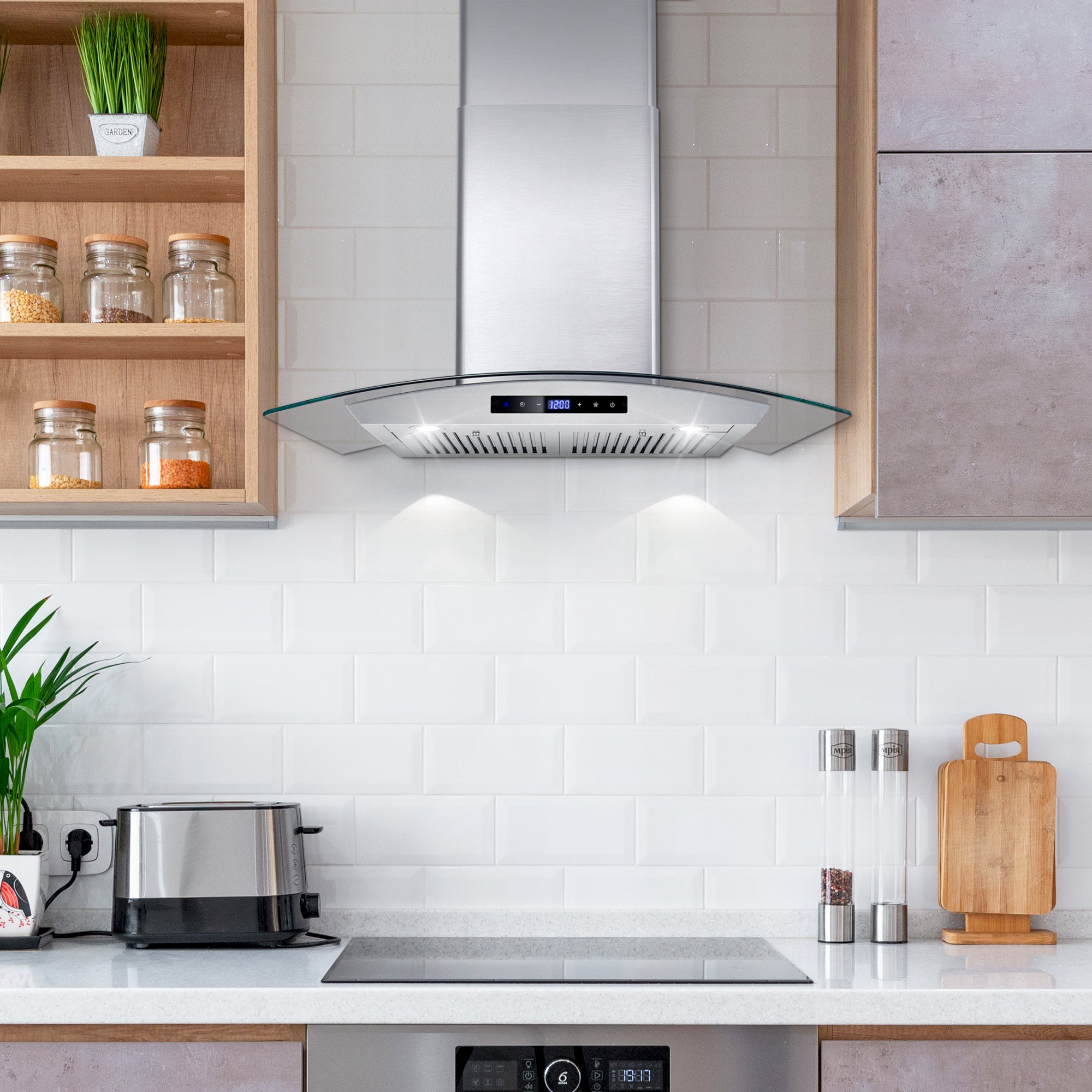 Cosmo Vista 30 in. 380 CFM Ductless Stainless Steel Wall Mount Range Hood, Touch Controls | COS-668WRCS75-DL
