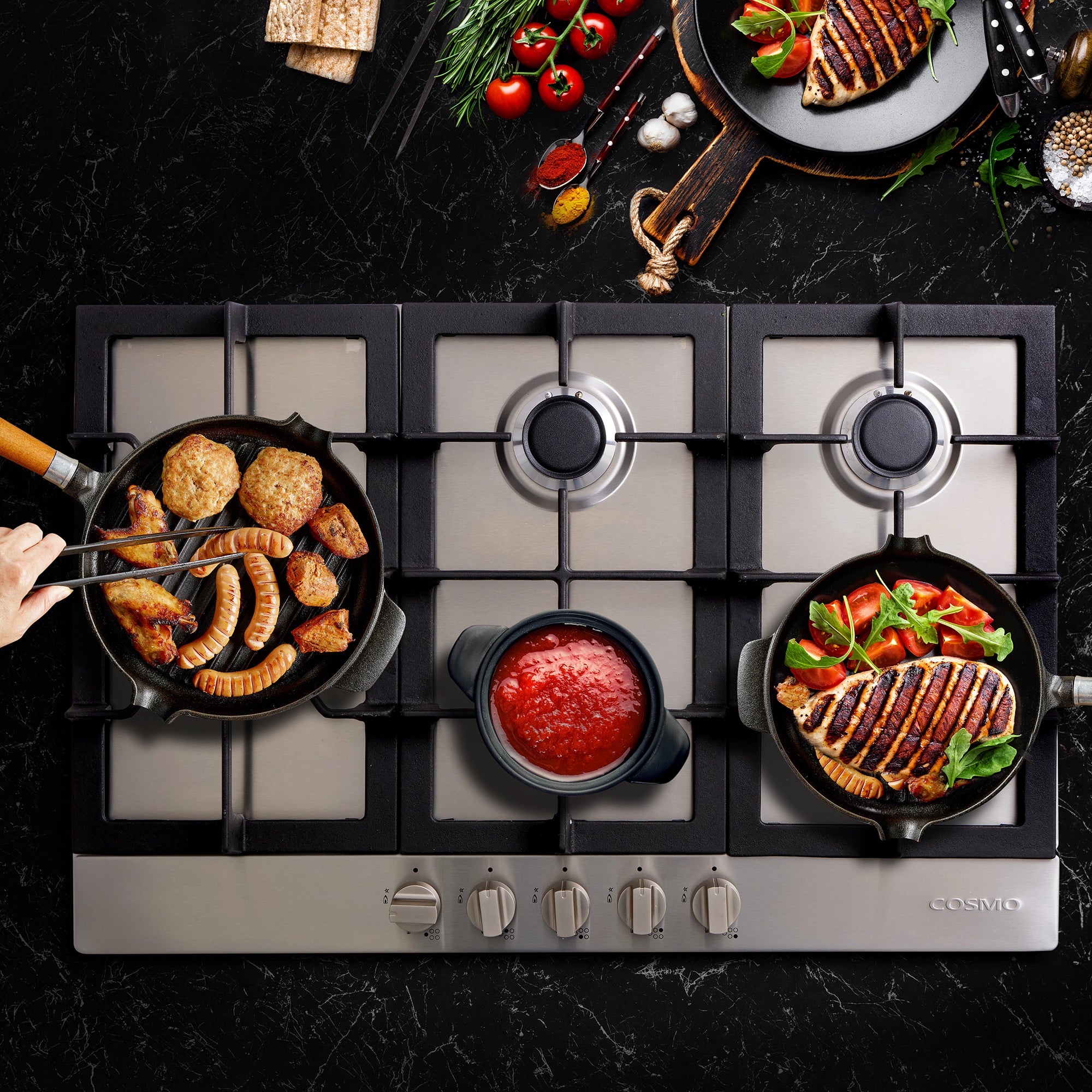 Cosmo 30 in. Stainless Steel Gas Cooktop with 5 Brass Burners | COS-850SLTX-E