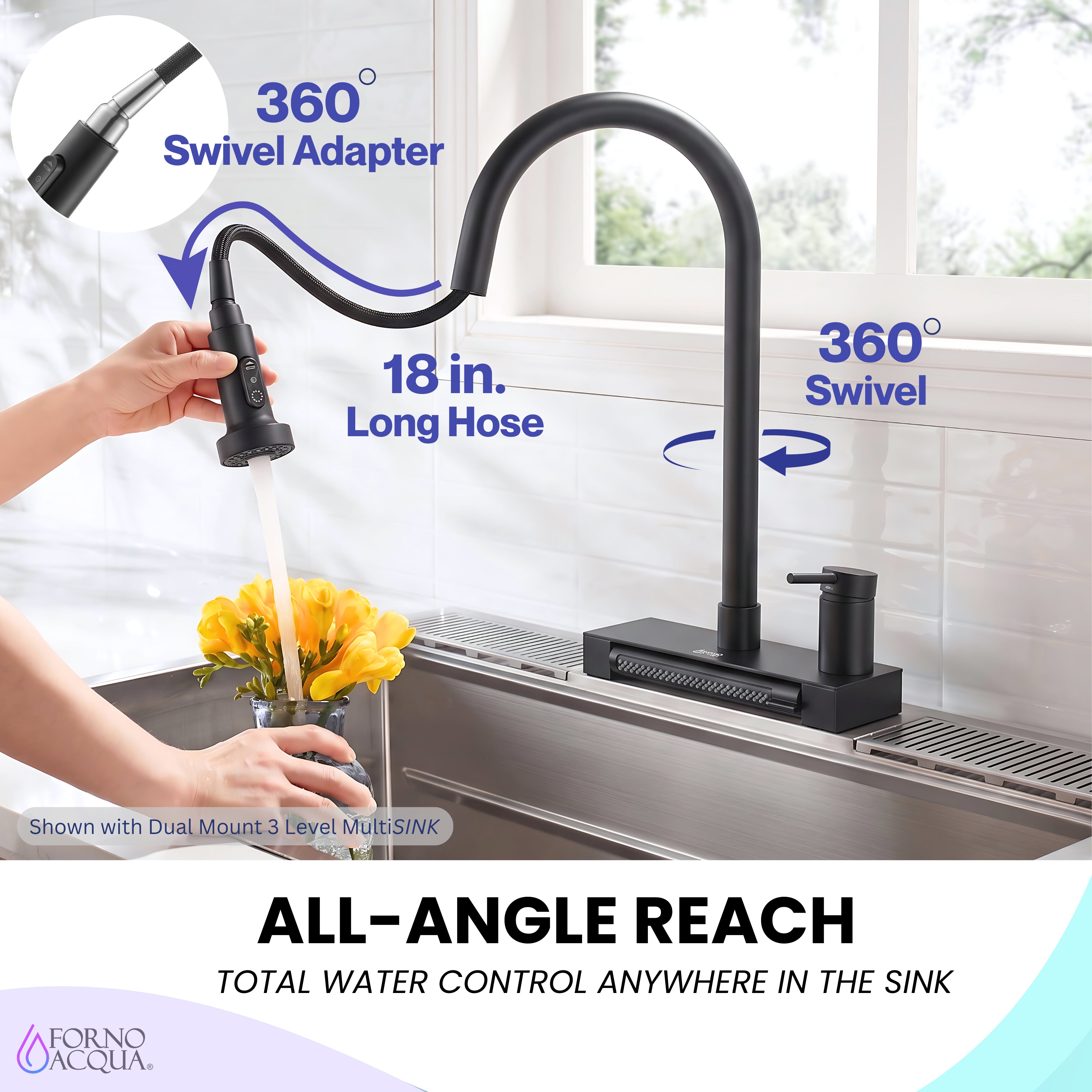 FORNO ACQUA 4 Function Waterfall Pull-Down Kitchen Faucet