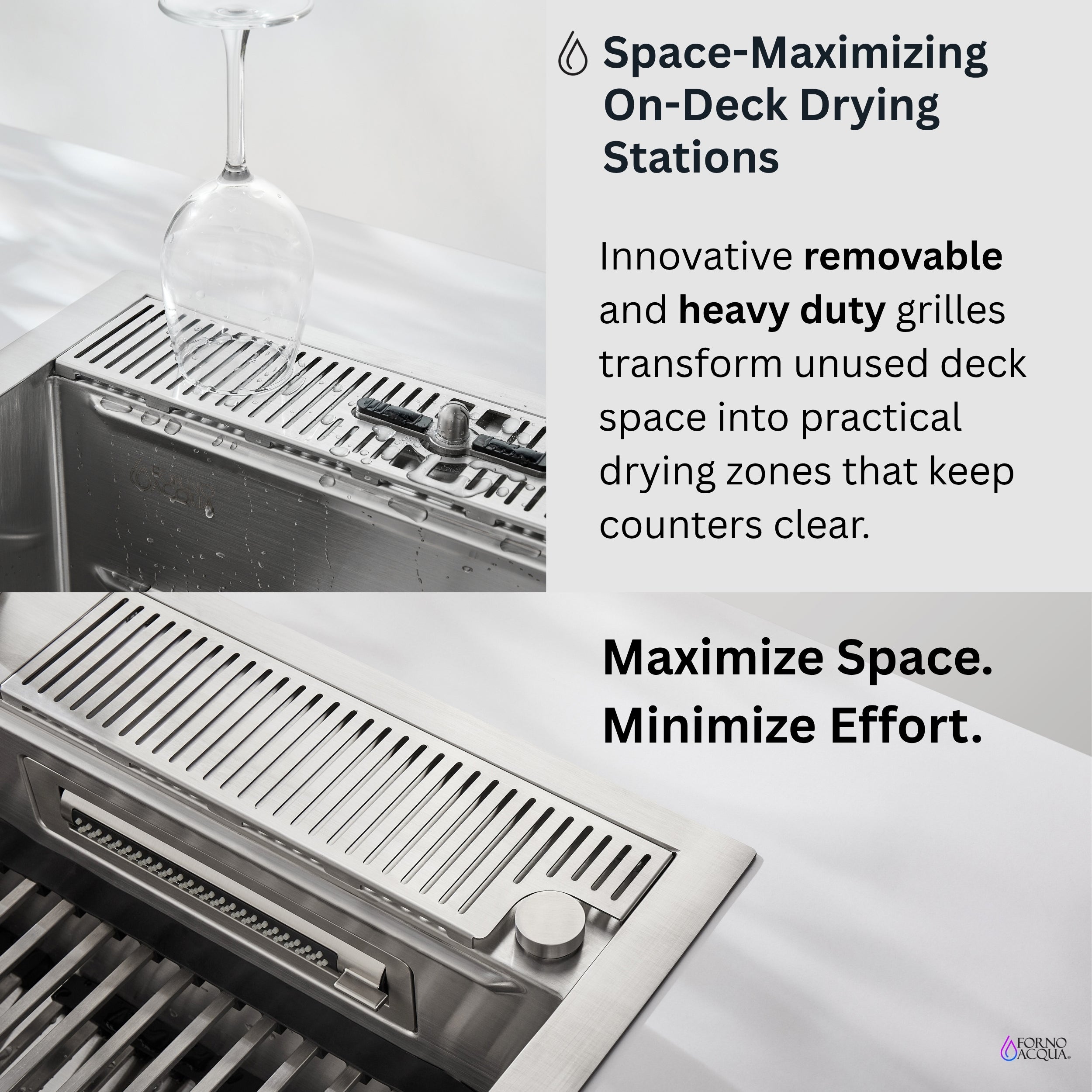 FORNO ACQUA MultiSINK kit with Integrated Waterfall Rinsing and Glass Washing Station. Includes Chef Faucet and Accessories.