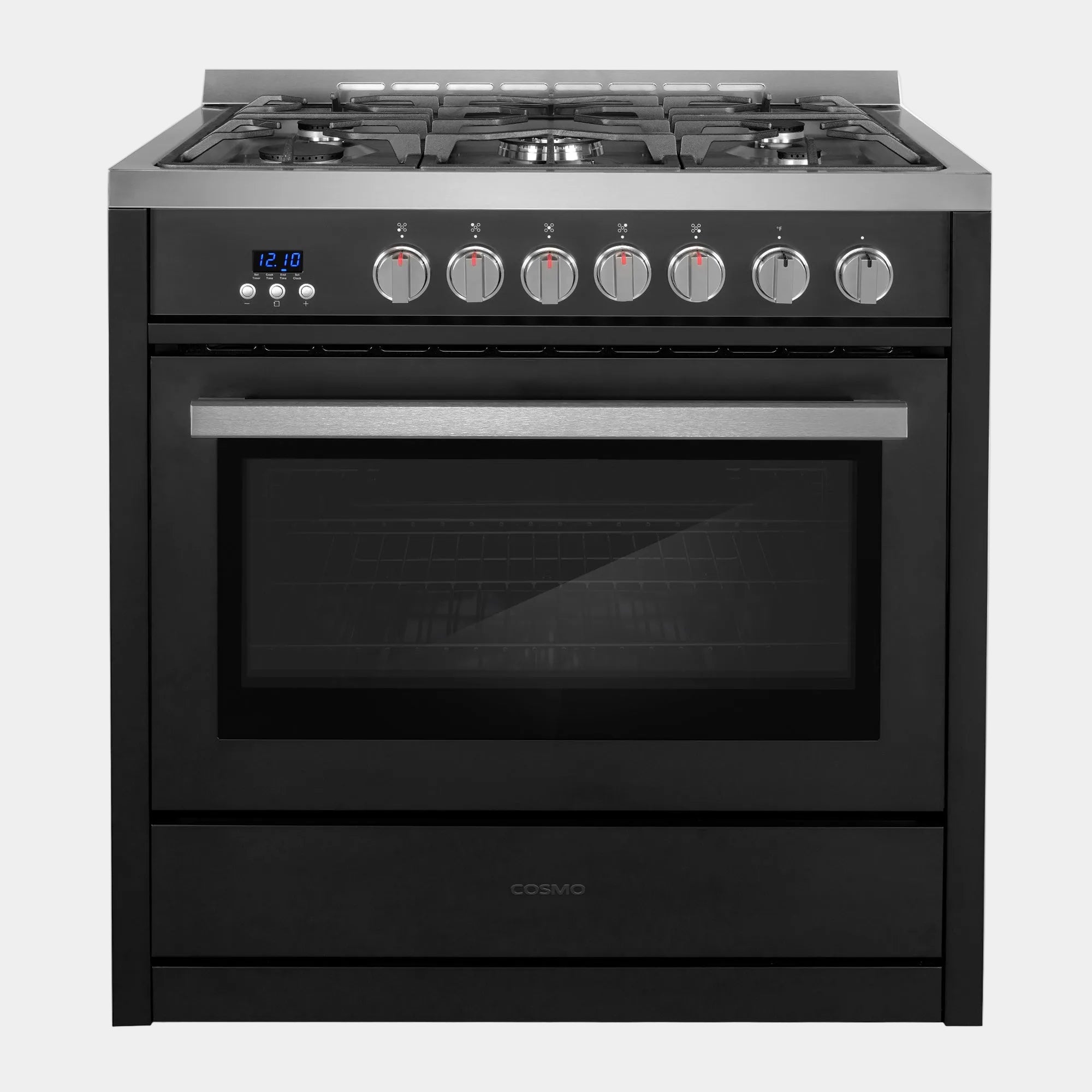 Cosmo Nebula 36 in. 3.8 cu. ft. 5-Burner Black Gas Range with Storage Drawer | COS-965AGC-BKS