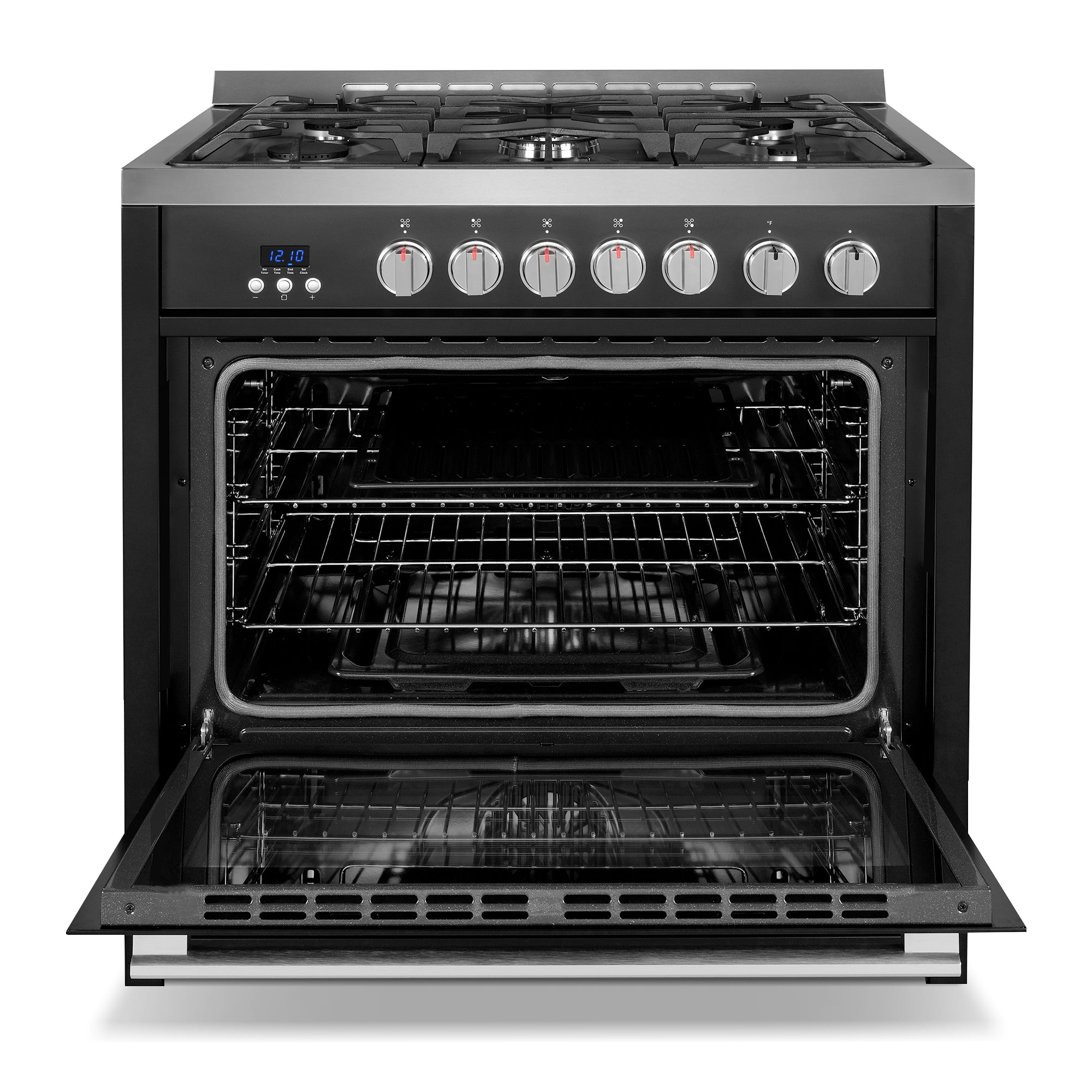 Cosmo Nebula 36 in. 3.8 cu. ft. 5-Burner Black Gas Range with Storage Drawer | COS-965AGC-BKS