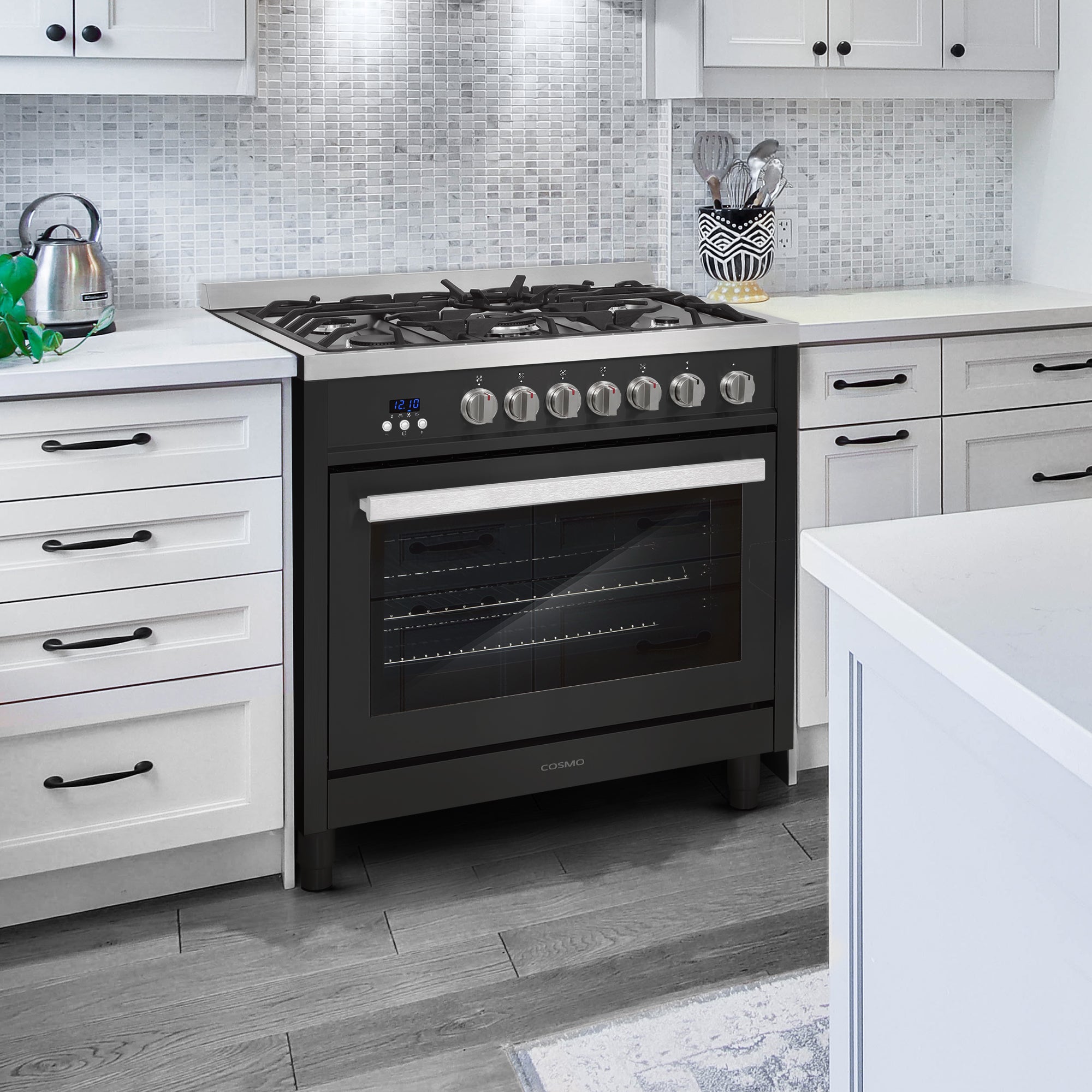 Cosmo Nebula 36 in. 3.8 cu. ft. 5-Burner Black Gas Range | COS-965AGFC-BKS