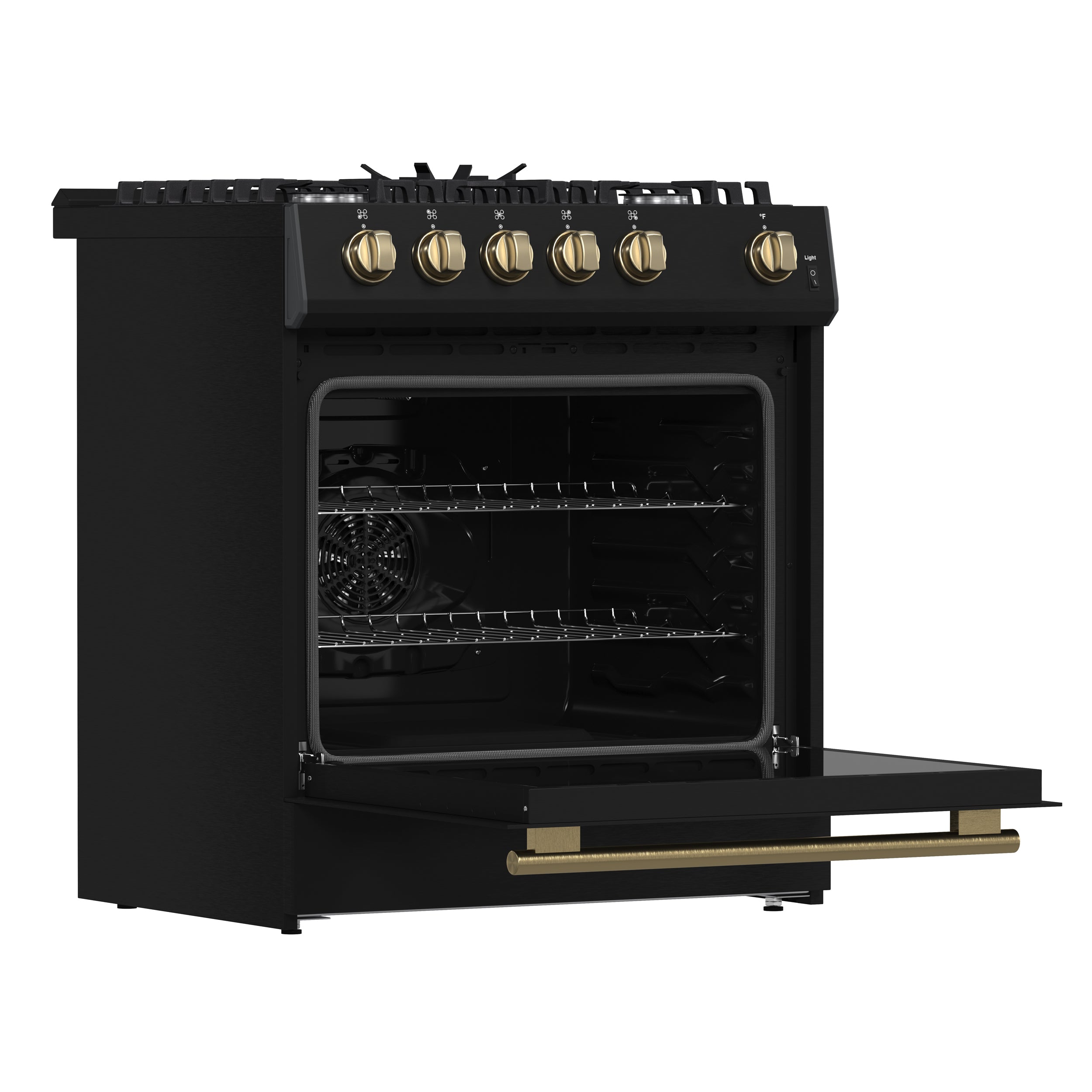 Forno Espresso Leonardo 30 in. 5 cu. ft. 5-Burner Black Gas Range with Antique Brass Accents | FFSGS1116-30BLK