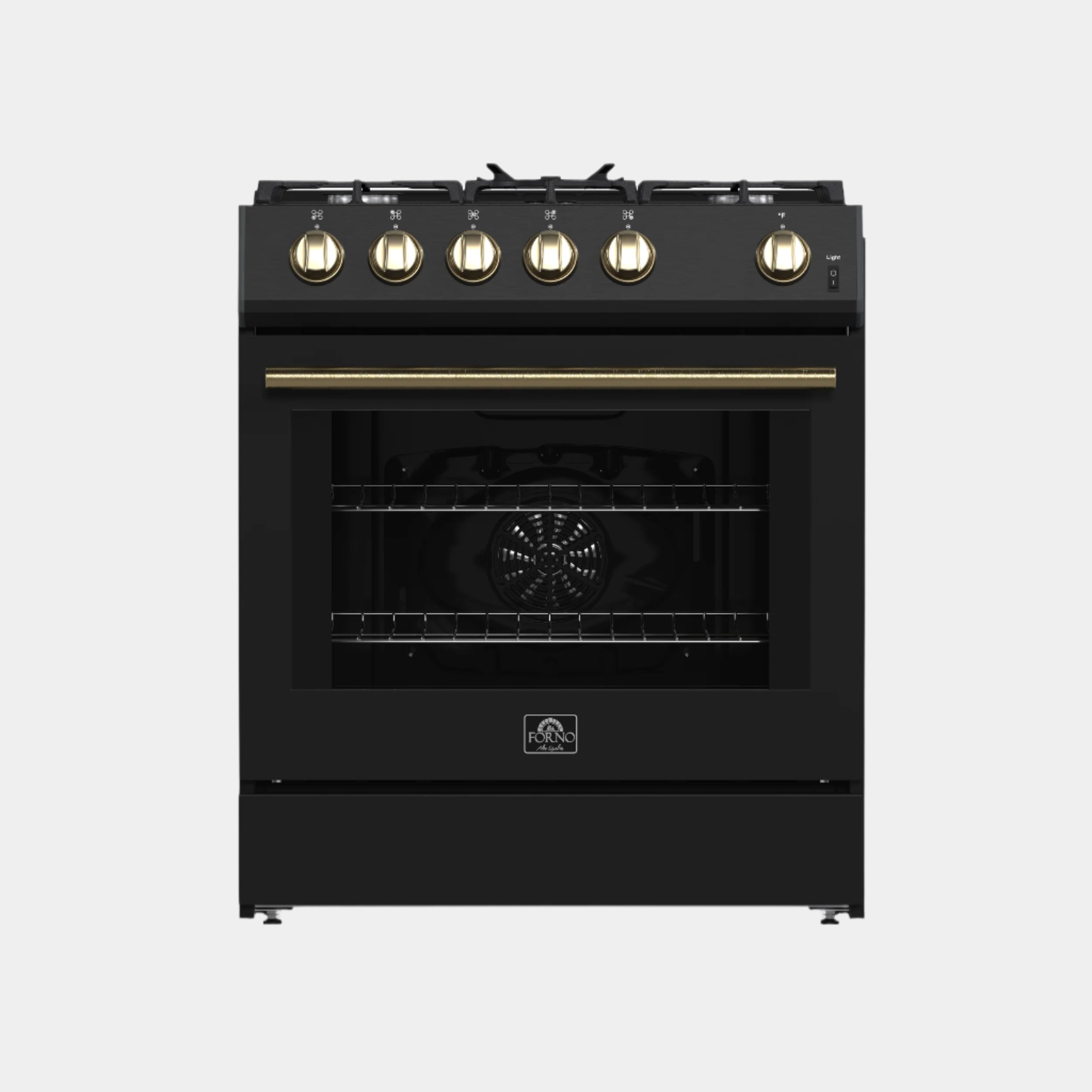 Forno Leonardo Espresso 30-Inch Black Gas Range, 5 Burners, 39,500 BTU, 5 cu.ft Convection Oven