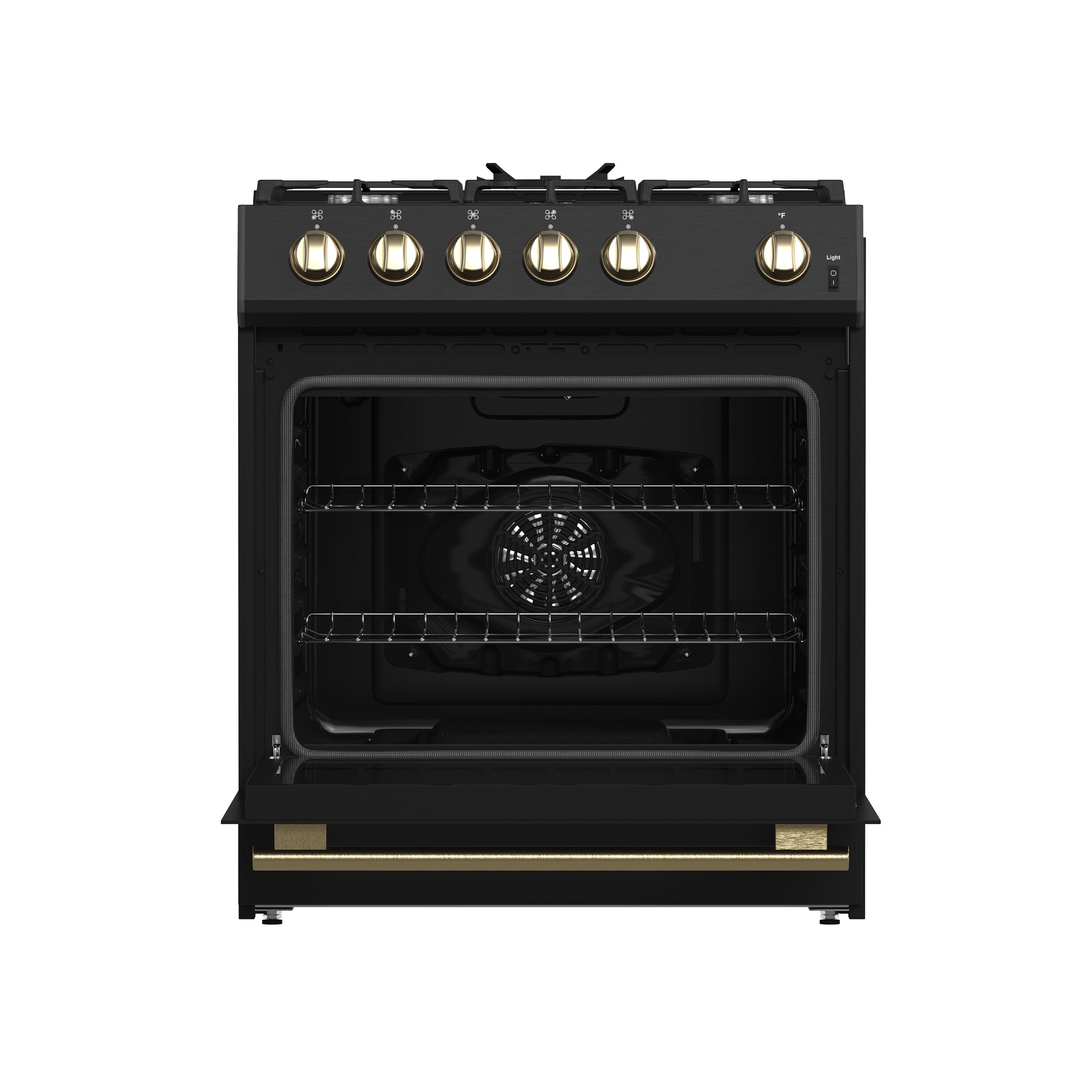 Forno Espresso Leonardo 30 in. 5 cu. ft. 5-Burner Black Gas Range with Antique Brass Accents | FFSGS1116-30BLK