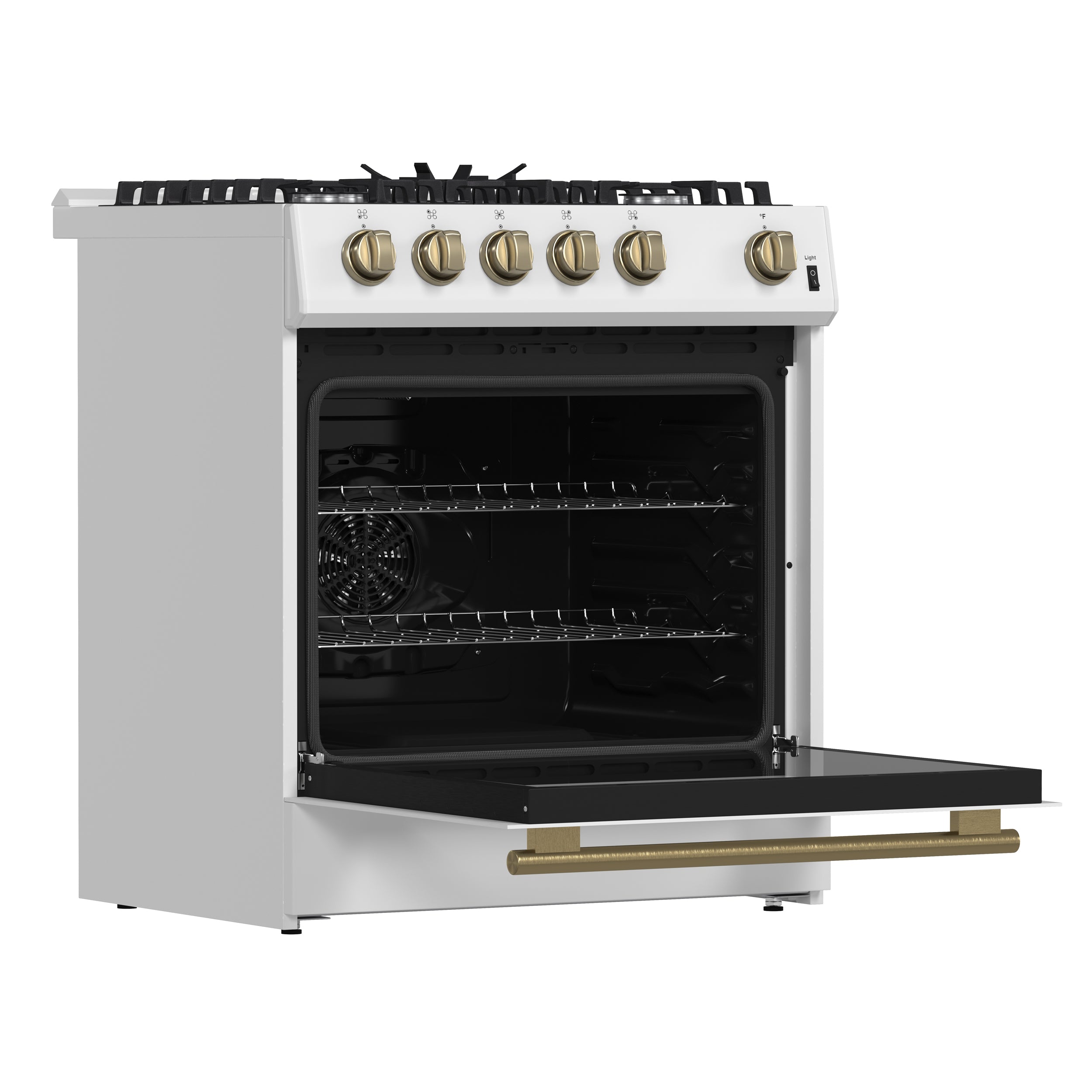 Forno Espresso Leonardo 30 in. 5 cu. ft. 5-Burner White Gas Range with Antique Brass Accents | FFSGS1116-30WHT