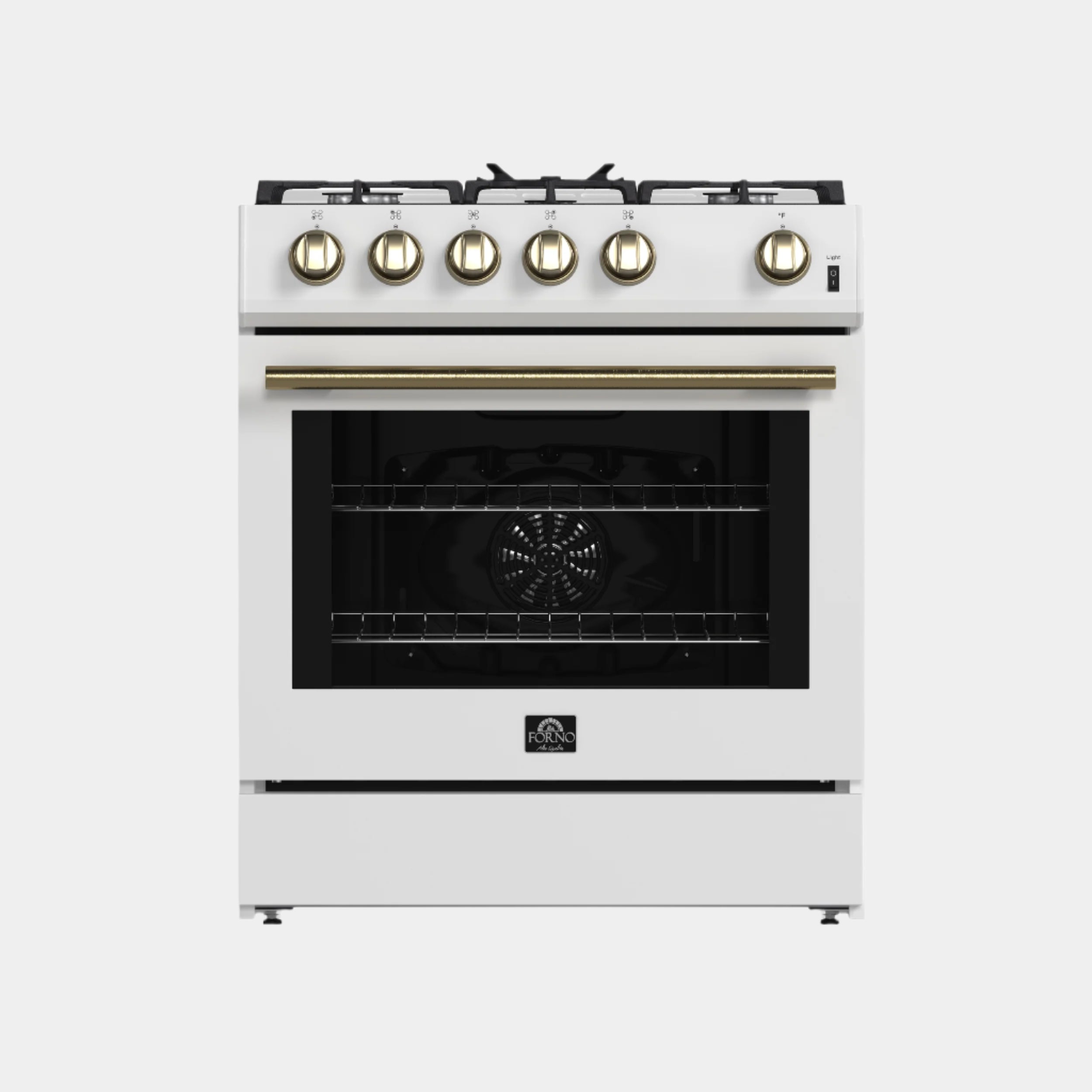 Forno Leonardo Espresso 30-Inch White Gas Range, 5 Burners, 39,500 BTU, 5 cu.ft Convection Oven