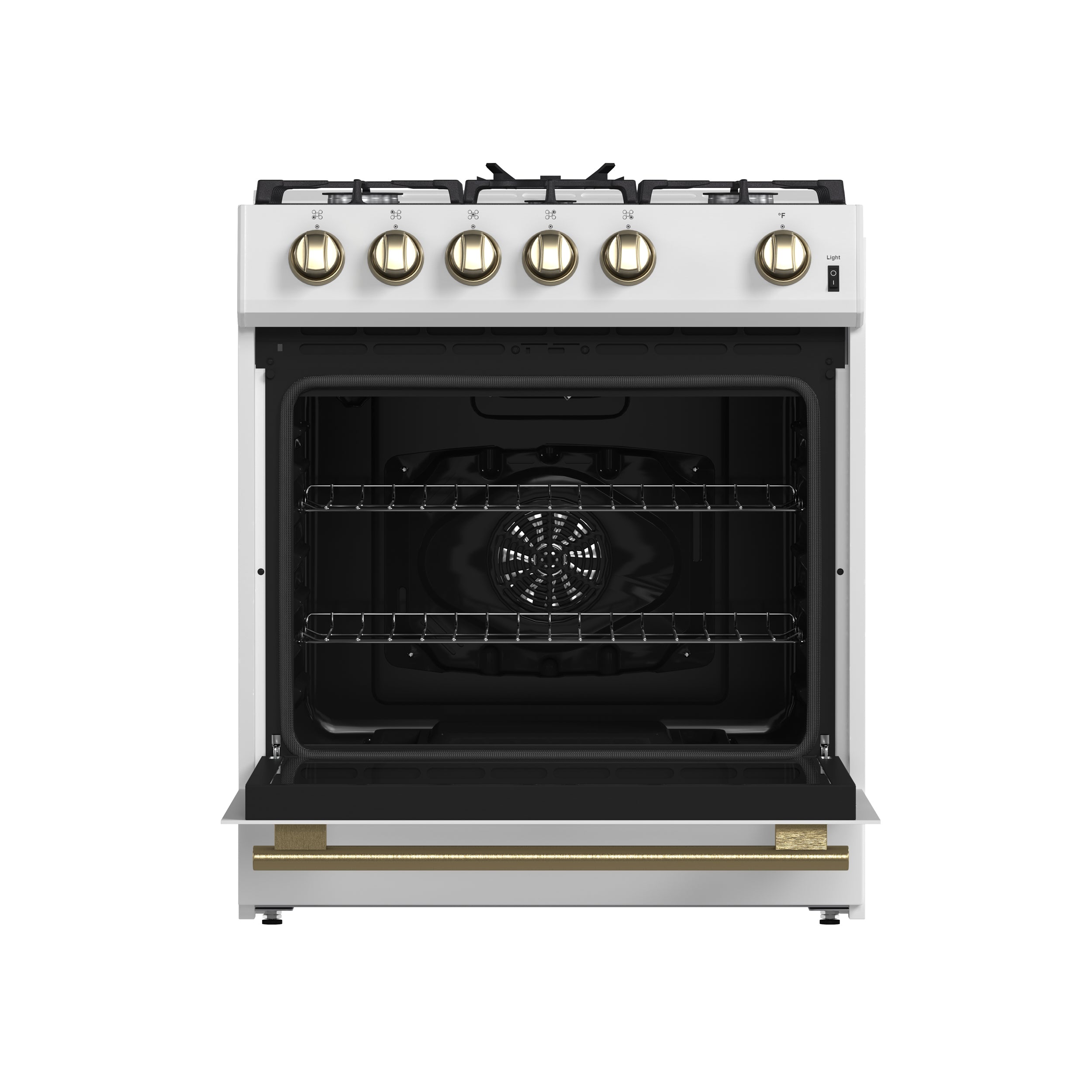 Forno Espresso Leonardo 30 in. 5 cu. ft. 5-Burner White Gas Range with Antique Brass Accents | FFSGS1116-30WHT