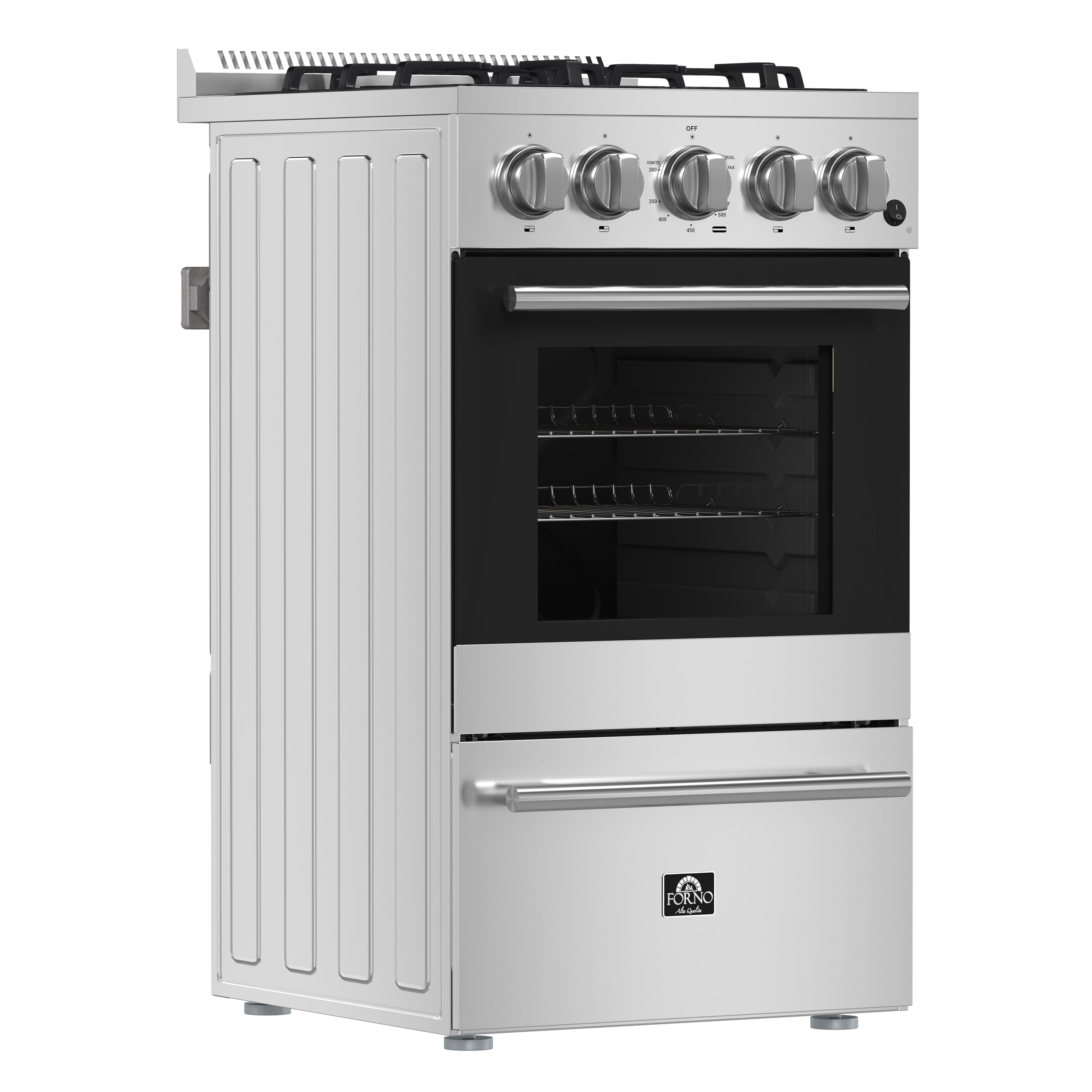 Forno Lamazze 20 in. 2.05 cu.ft. Stainless Steel Gas Range with 4 Burners and Storage Drawer | FFSGS6265-20