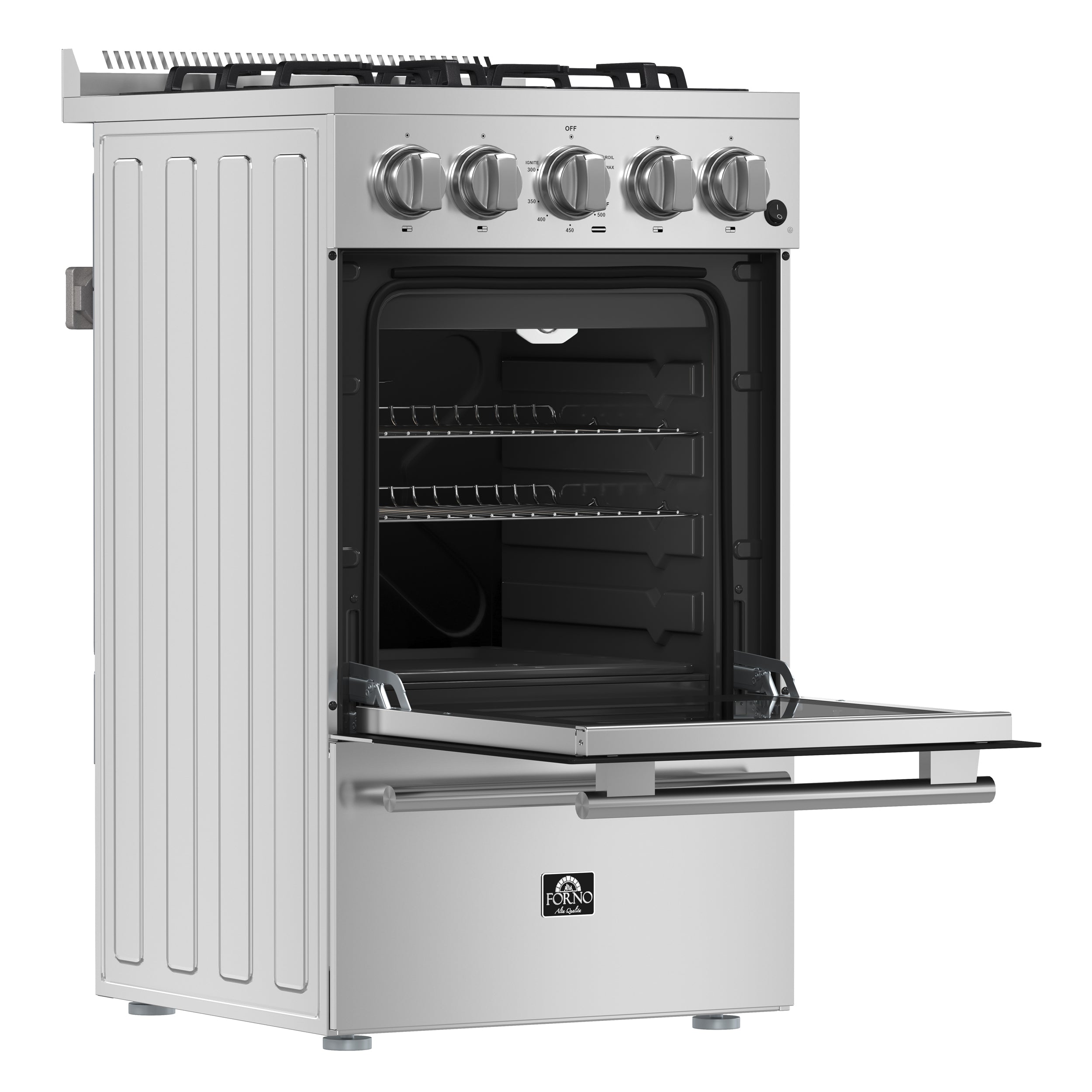 Forno Lamazze 20 in. 2.05 cu.ft. Stainless Steel Gas Range with 4 Burners and Storage Drawer | FFSGS6265-20
