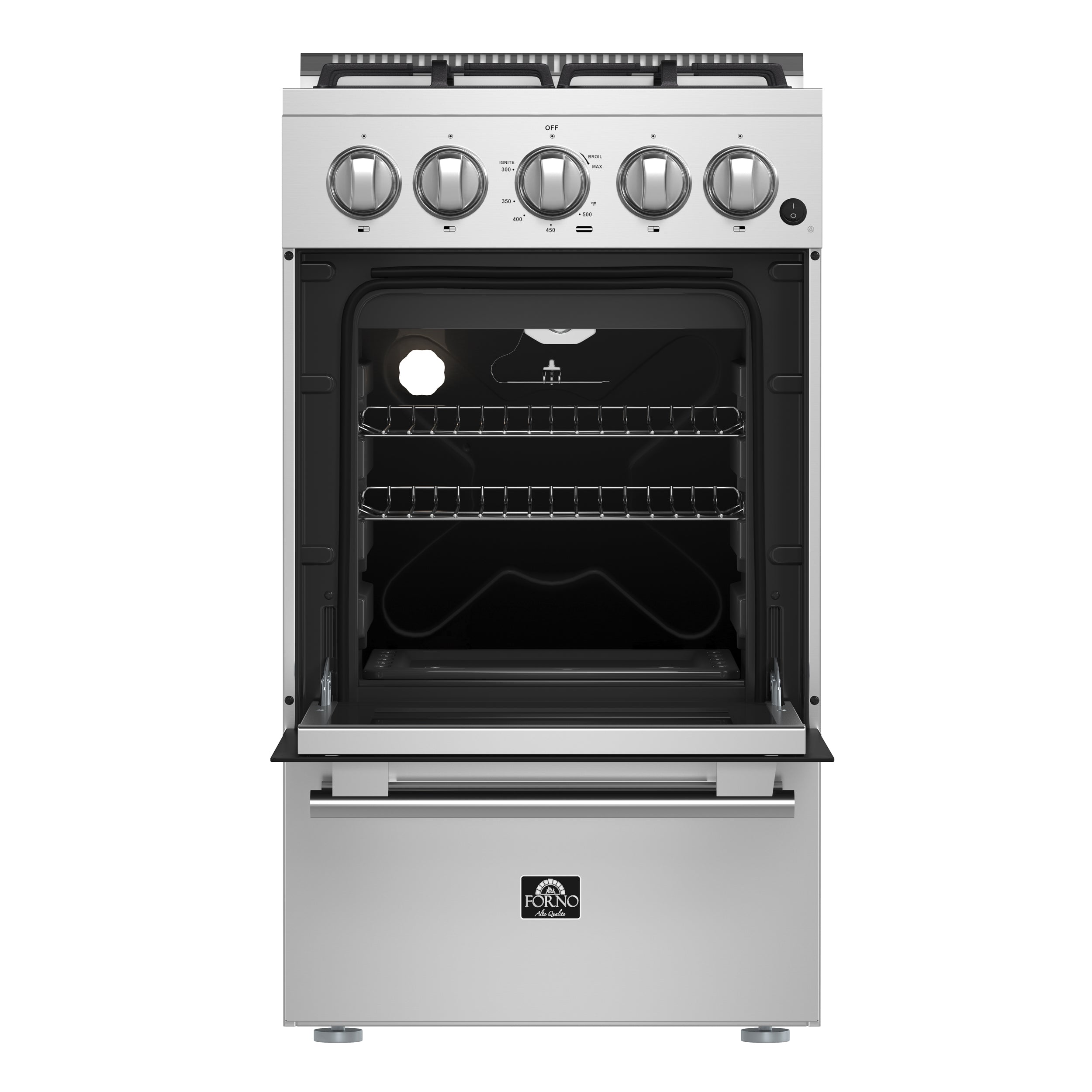 Forno Lamazze 20 in. 2.05 cu.ft. Stainless Steel Gas Range with 4 Burners and Storage Drawer | FFSGS6265-20