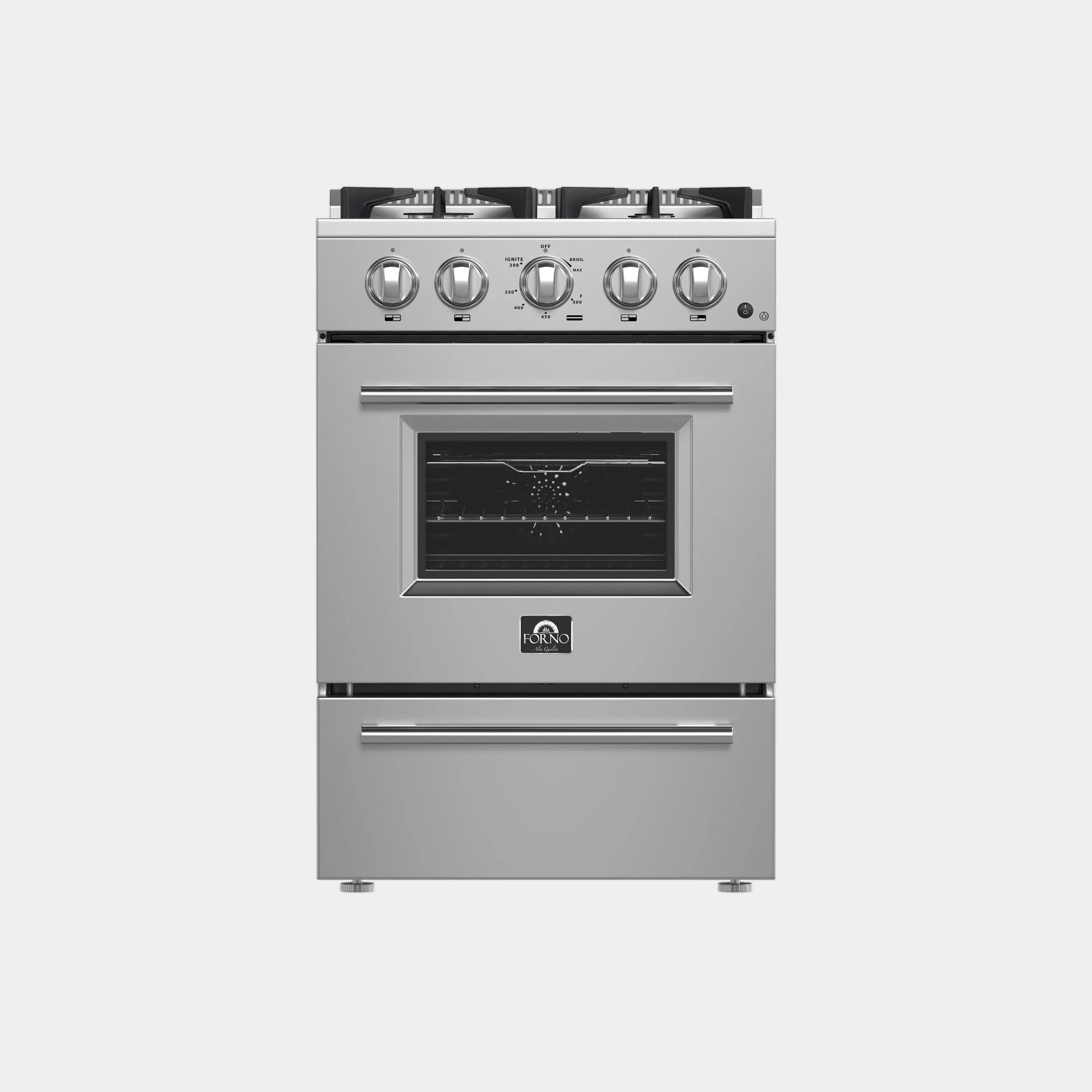 Forno Breno 24 in. 2.3 cu.ft. Stainless Steel Gas Range with 4 Burners, Air Fry Kit and Storage Drawer | FFSGS6272-24