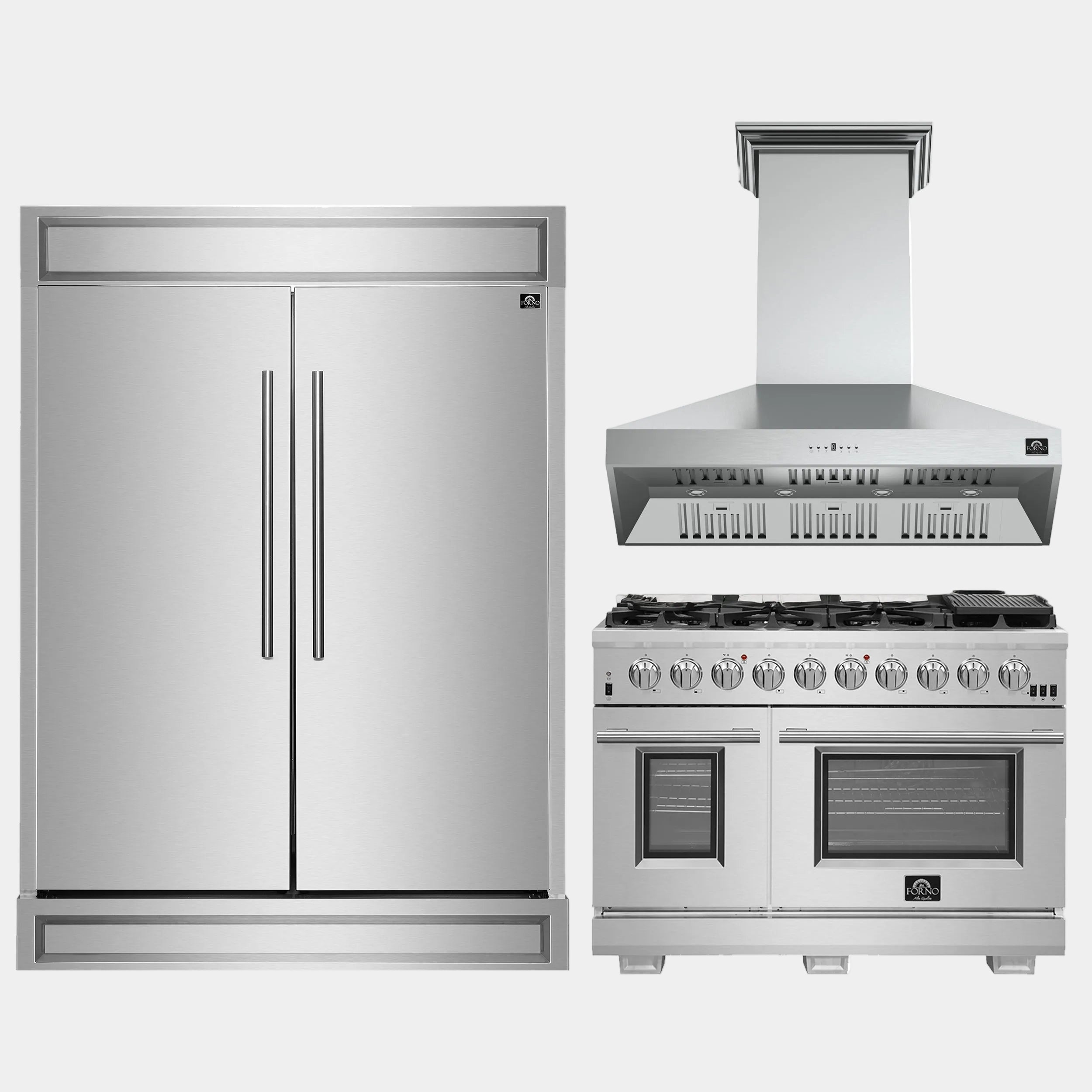 Forno Kitchen Package - 48" Gas Range, Range Hood and 60" Refrigerator | FBDL-019-07CAUS