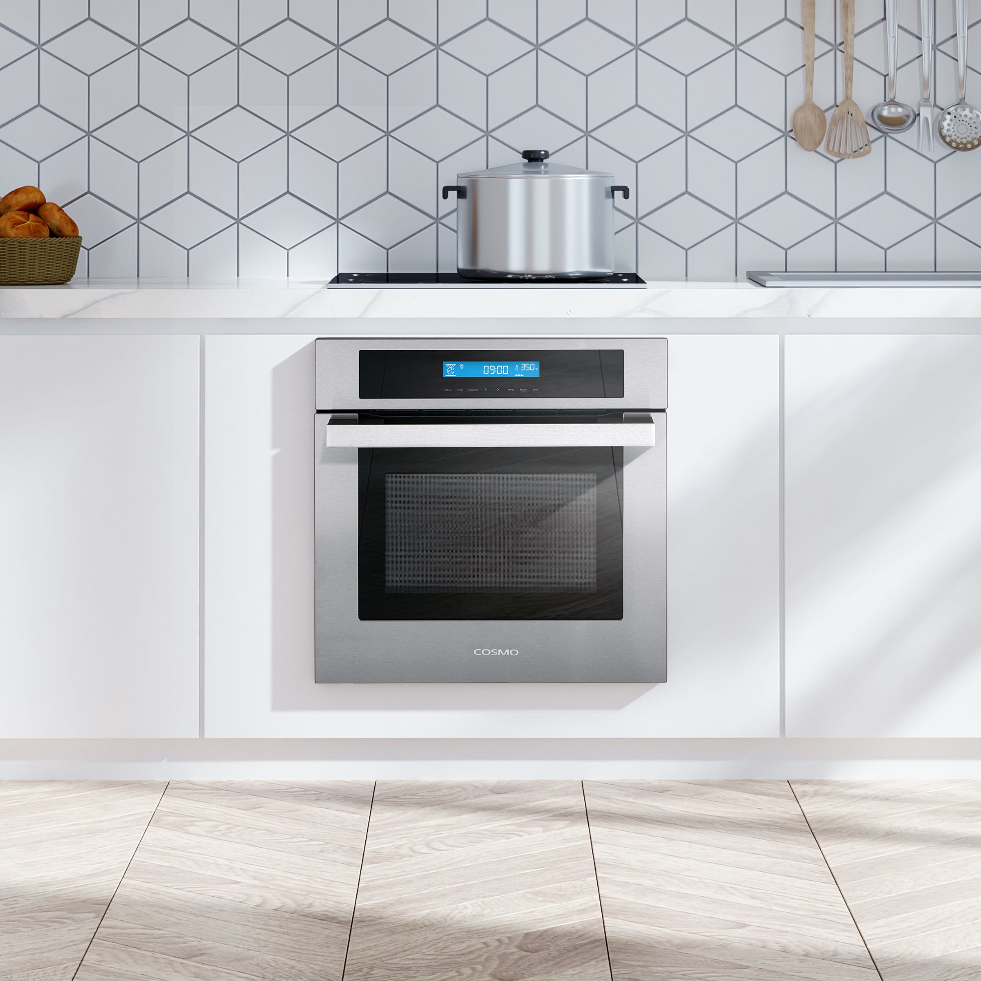 Cosmo Lumin 24 in. 2.9 cu.ft. Stainless Steel Electric Wall Oven with 8 Functions | C106SIX-PT