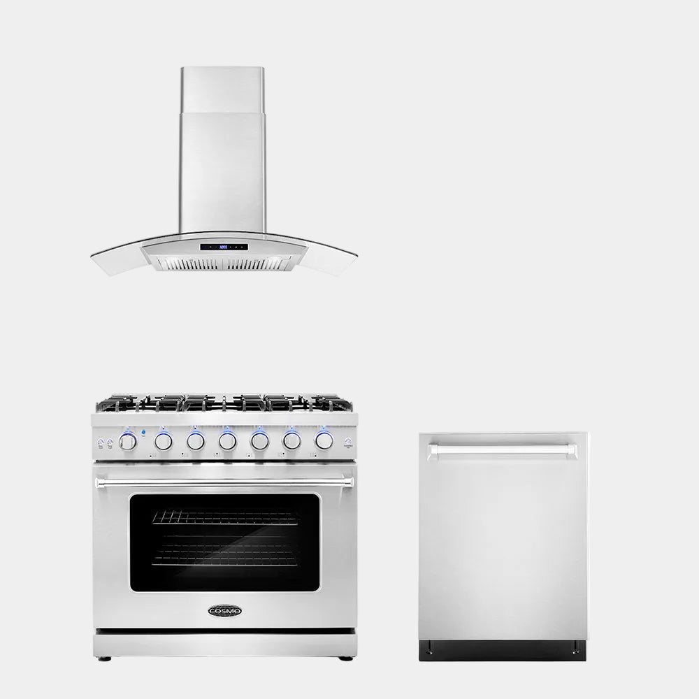 Cosmo Package - 36 in. Gas Range, Range Hood and Dishwasher | COS-3PKG-040