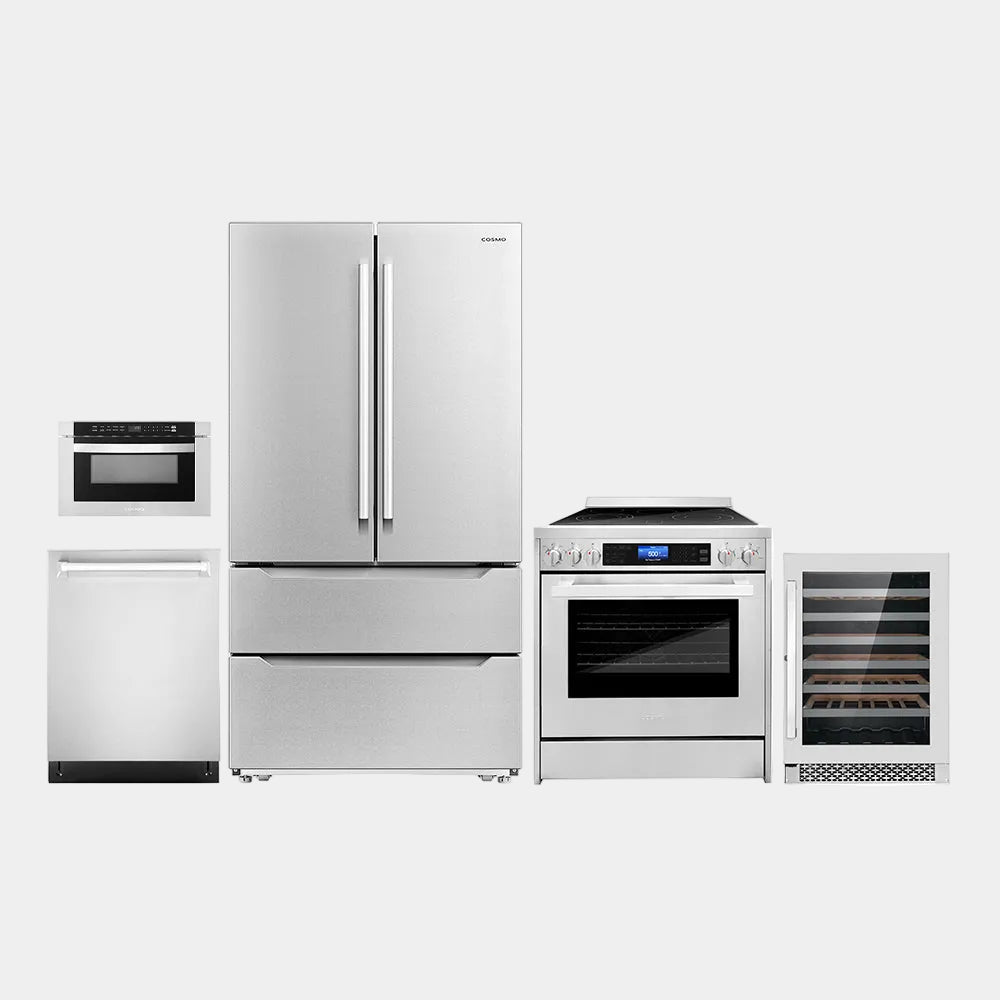 Cosmo Package - 30 in. Electric Range, Dishwasher, Refrigerator, Wine Cooler and Microwave | COS-5PKG-266