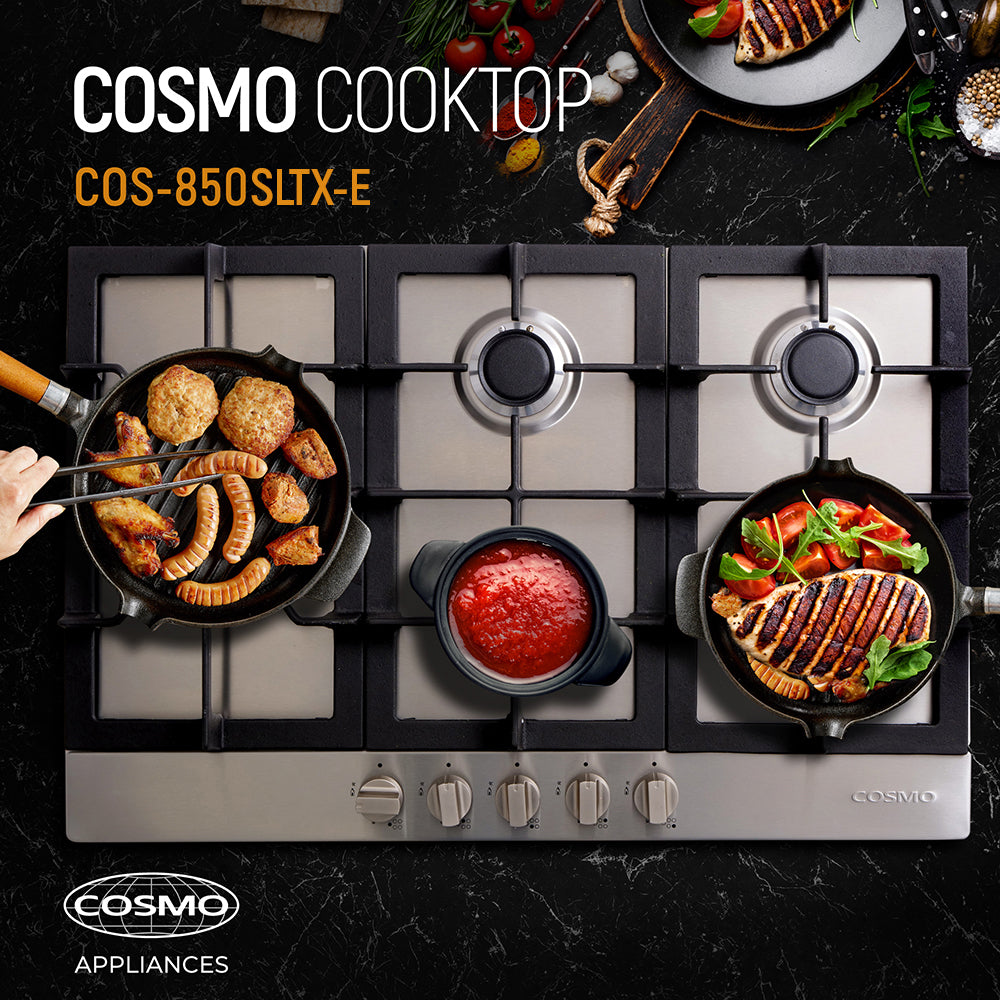 Cosmo 30 in. Stainless Steel Gas Cooktop with 5 Brass Burners | COS-850SLTX-E