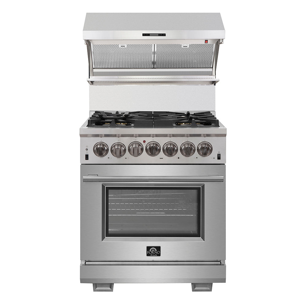 Forno Capriasca 30 in. 4.32 cu. ft. 5-Burner Stainless Steel Dual Fuel Range with Brass Burners | FFSGS6187-30