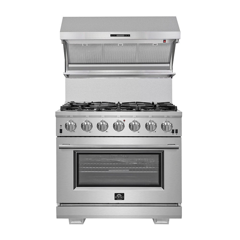 Forno Capriasca 36 in. 5.36 cu. ft. 6-Burner Stainless Steel Gas Range with Brass Burners | FFSGS6260-36