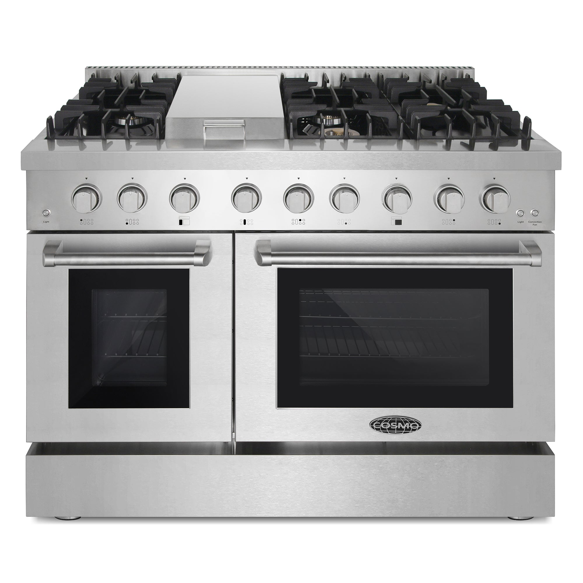 Cosmo Lumin 48 in. 6.7 cu. ft. 6-Burner Stainless Steel Dual Fuel Range with Griddle | COS-DFRL486GK