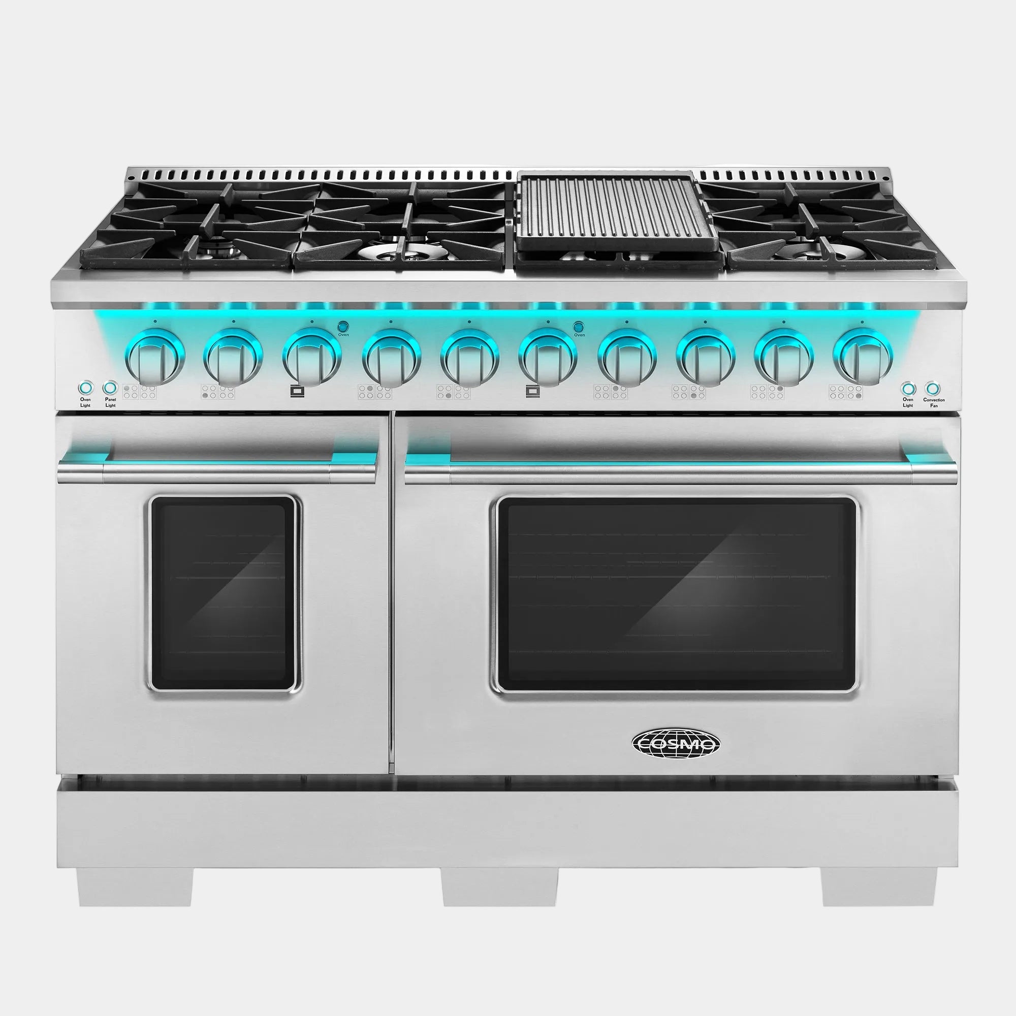 Cosmo Lumin 48 in. 5.5 cu. ft. 8-Burner Stainless Steel Dual Fuel Range with LED Knobs | COS-DFRP488K