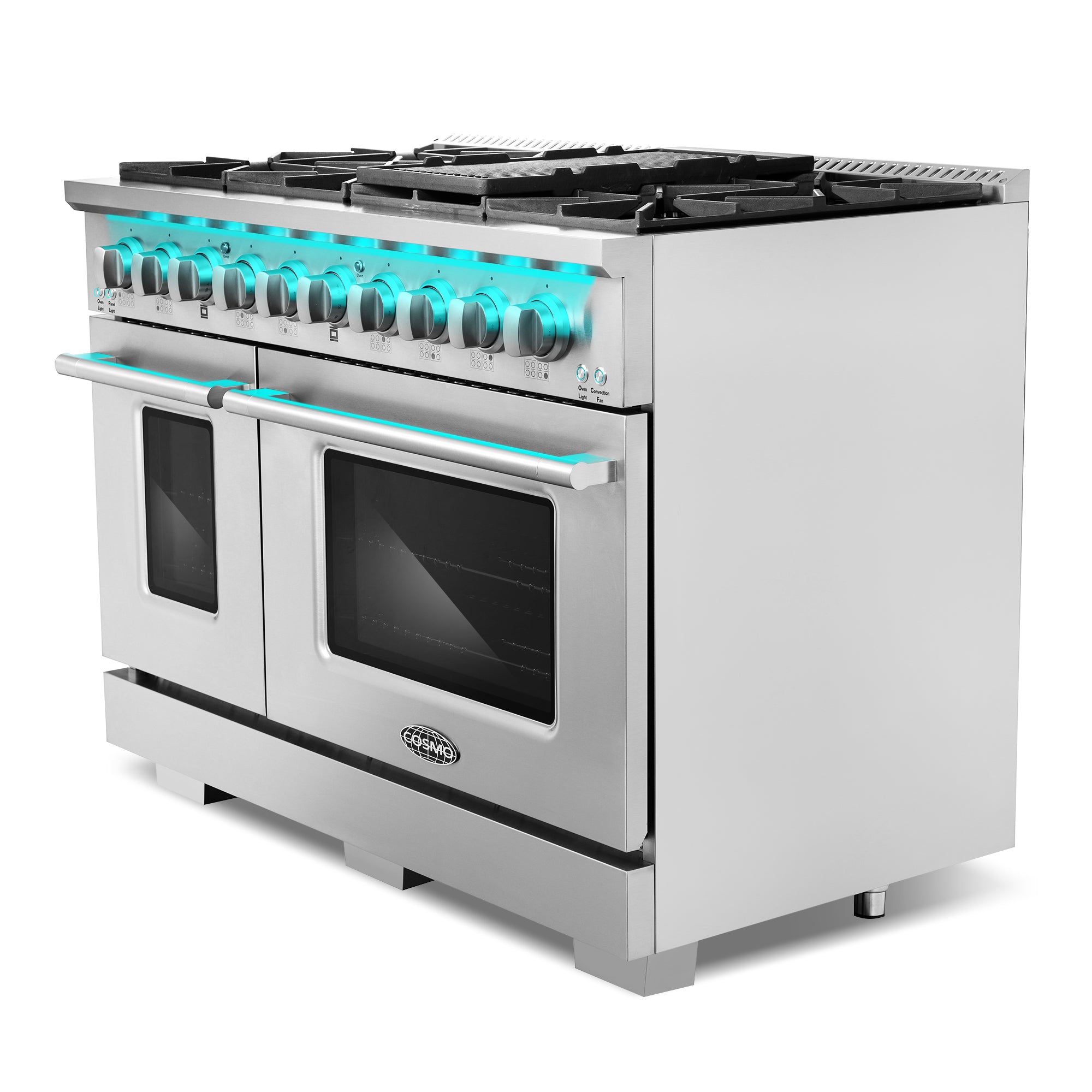 Cosmo Lumin 48 in. 5.5 cu. ft. 8-Burner Stainless Steel Dual Fuel Range with LED Knobs | COS-DFRP488K