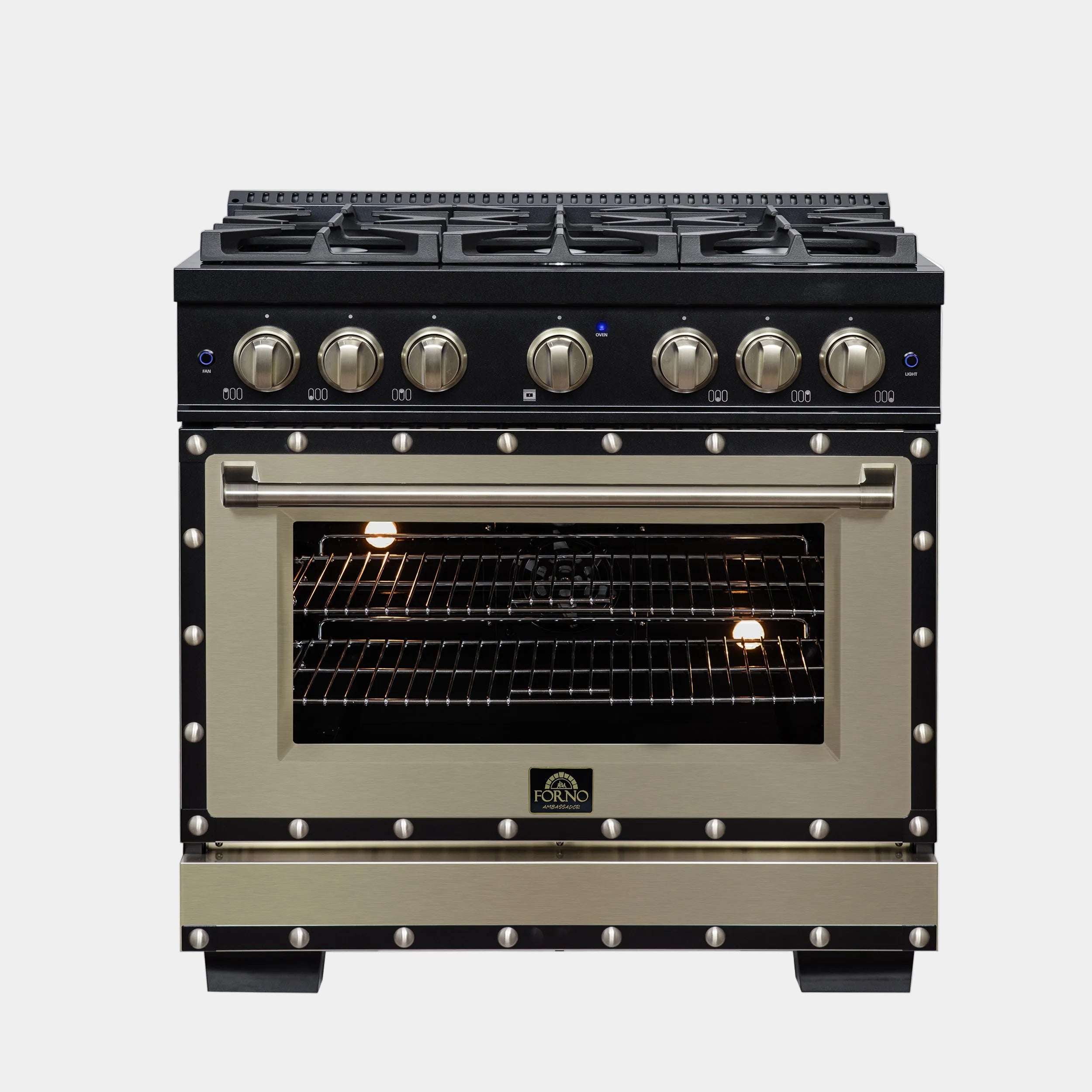 Forno Valente 36 in. 5.2 Cu.ft. Black Dual Fuel Range with 6 Sealed Burners and Air Fry | FFSGS6199-36CPBLK