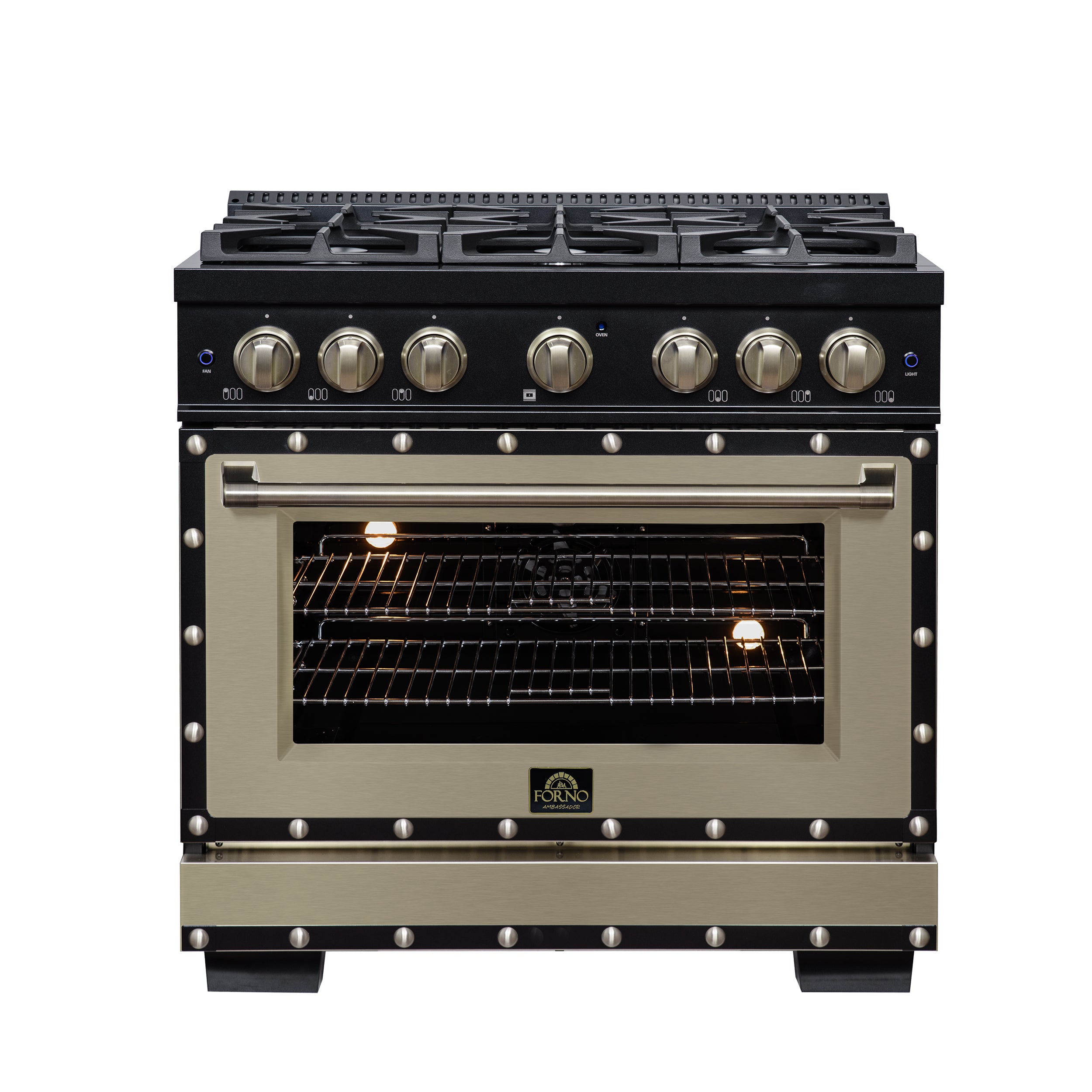 Forno Valente 36 in. 5.2 Cu.ft. Black Dual Fuel Range with 6 Sealed Burners and Air Fry | FFSGS6199-36CPBLK