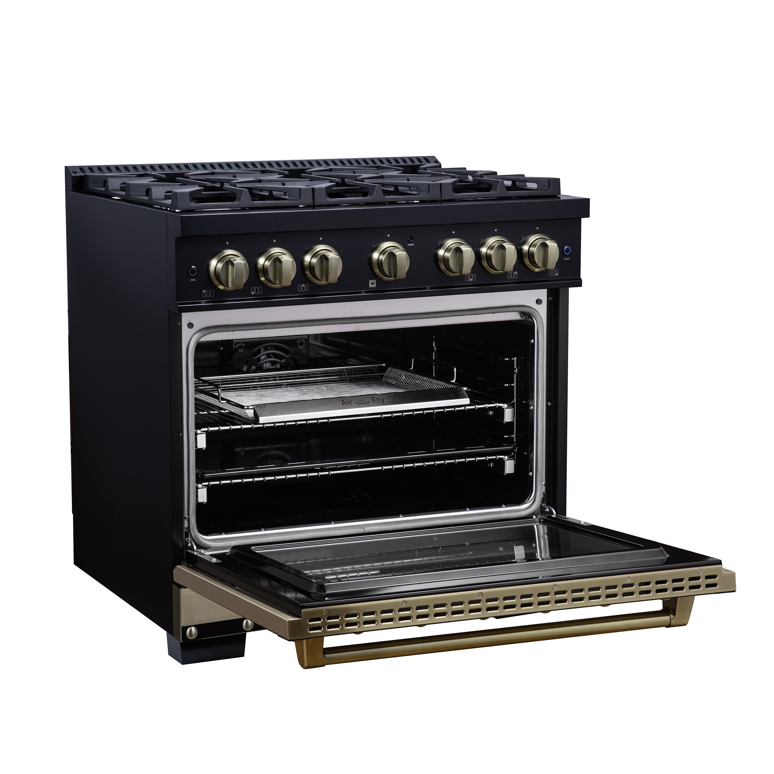 Forno Valente 36 in. 5.2 Cu.ft. Black Dual Fuel Range with 6 Sealed Burners and Air Fry | FFSGS6199-36CPBLK