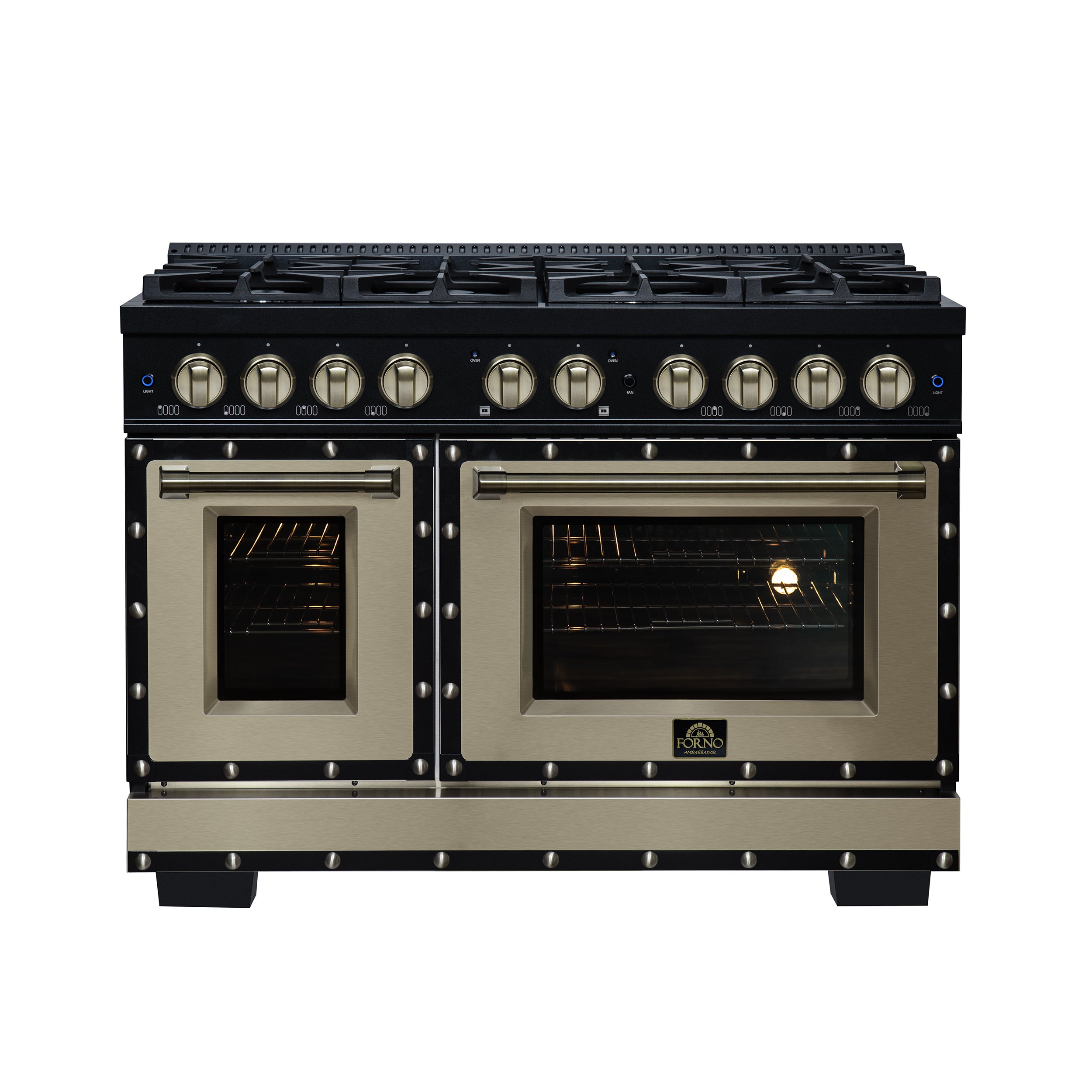 Forno Valente 48 in. 6.7 Cu.ft. Black Dual Fuel Range with 8 Sealed Burners and Air Fry | FFSGS6199-48CPBLK