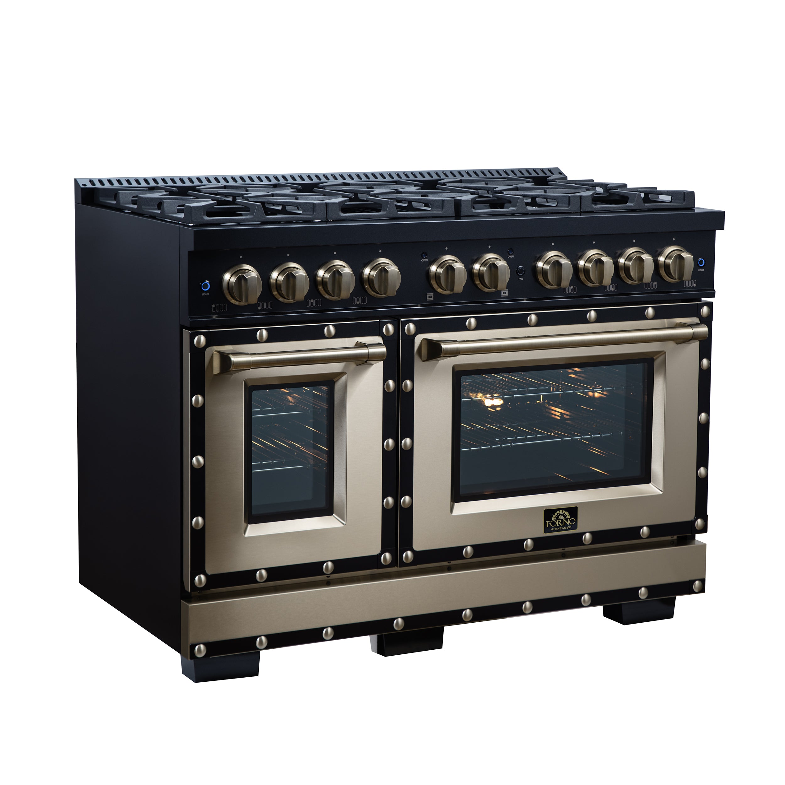 Forno Valente 48 in. 6.7 Cu.ft. Black Dual Fuel Range with 8 Sealed Burners and Air Fry | FFSGS6199-48CPBLK